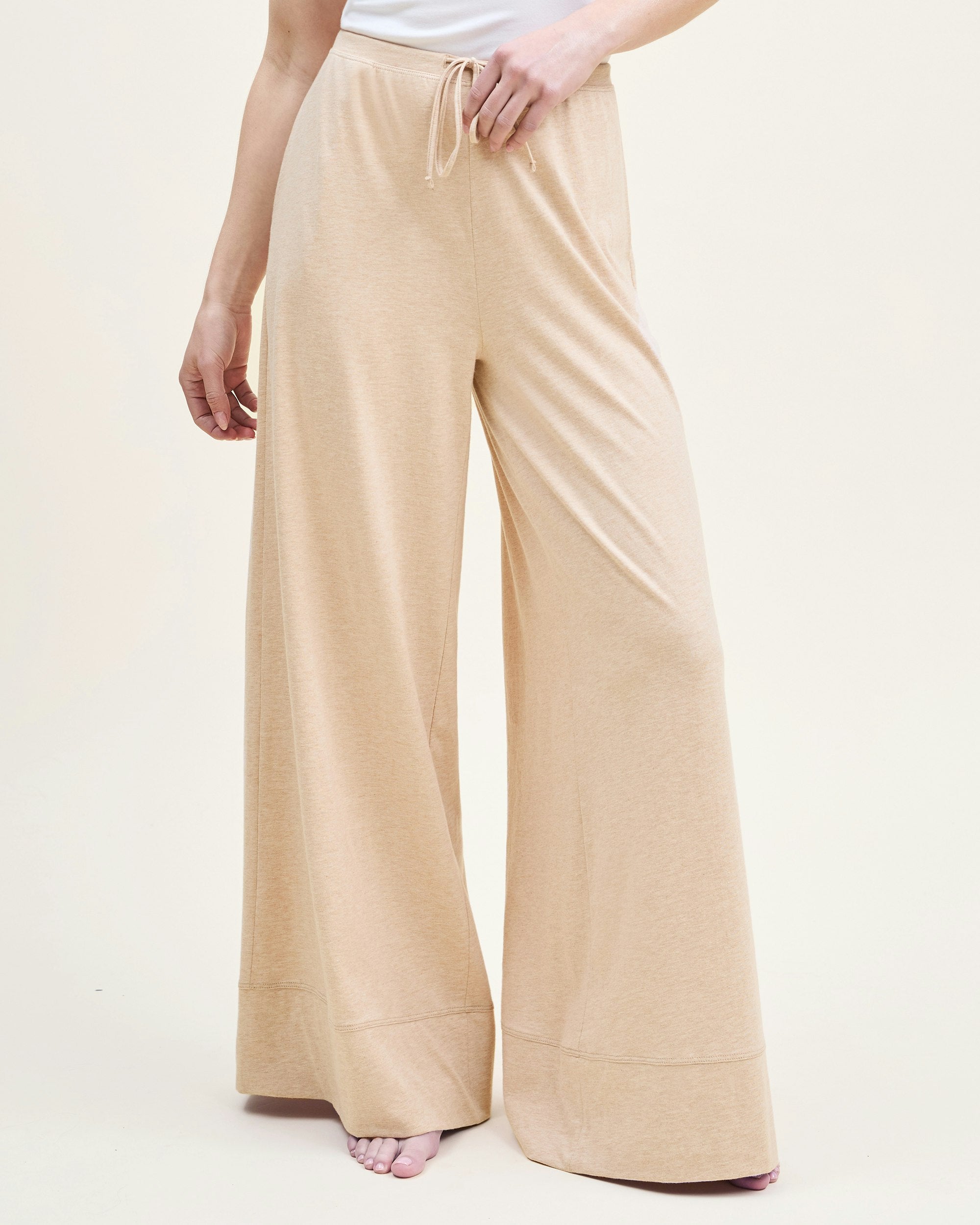 Women's Pima Wide-Leg Lounge Pant in Navy in Camel#Color_Camel