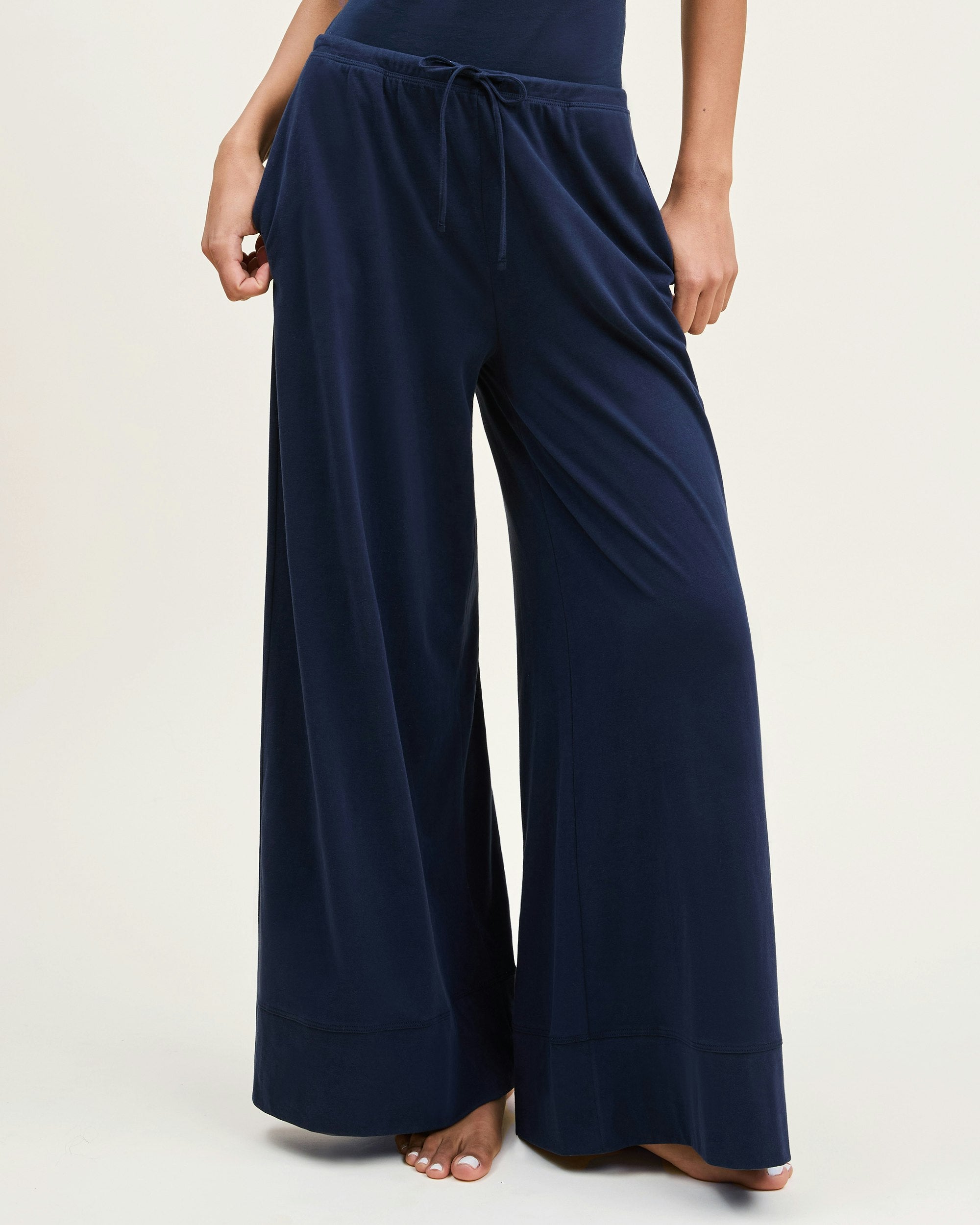 Women's Pima Wide-Leg Lounge Pant in Camel in Navy#Color_Navy