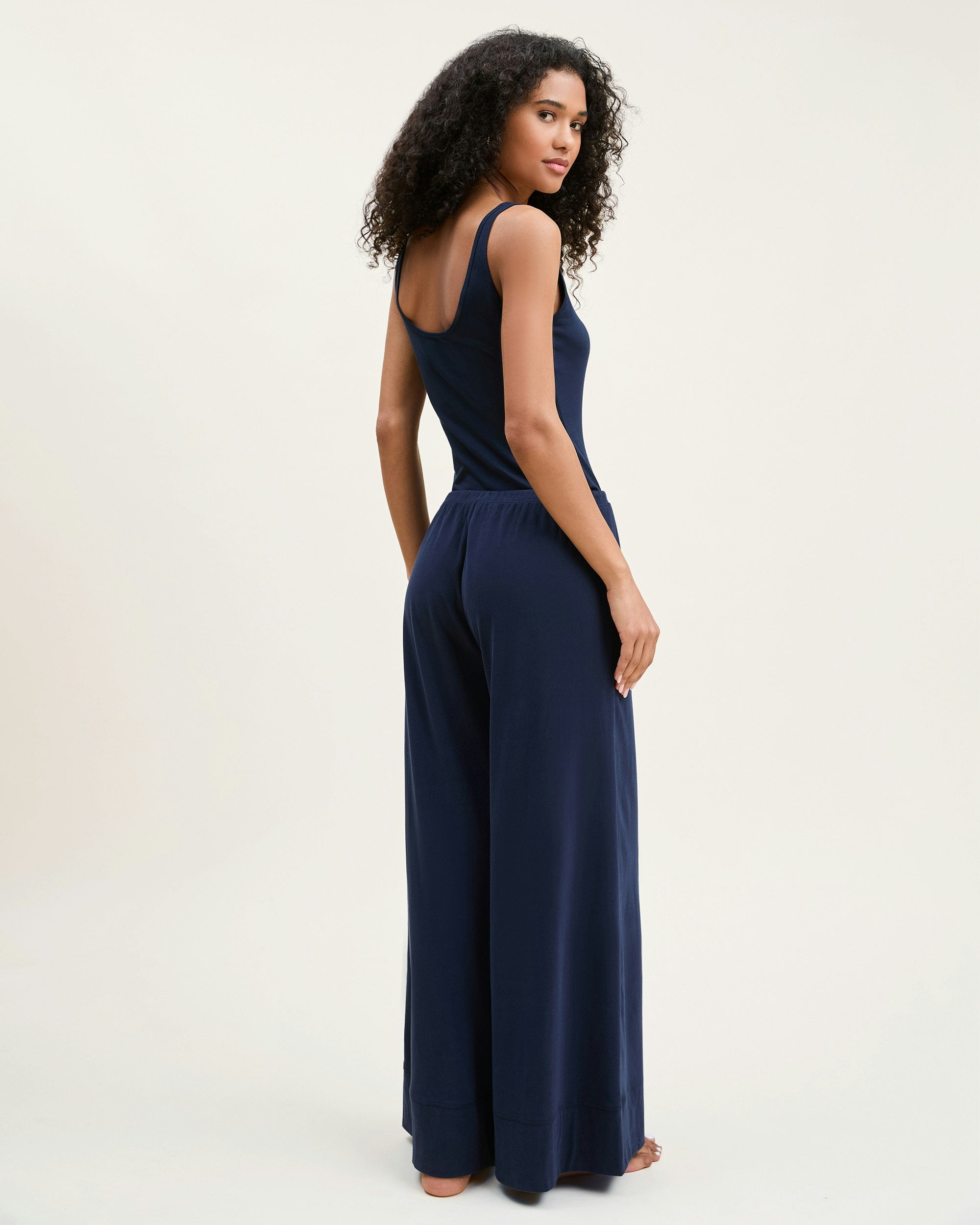 Women's Pima Wide-Leg Lounge Pant in Camel in Navy#Color_Navy