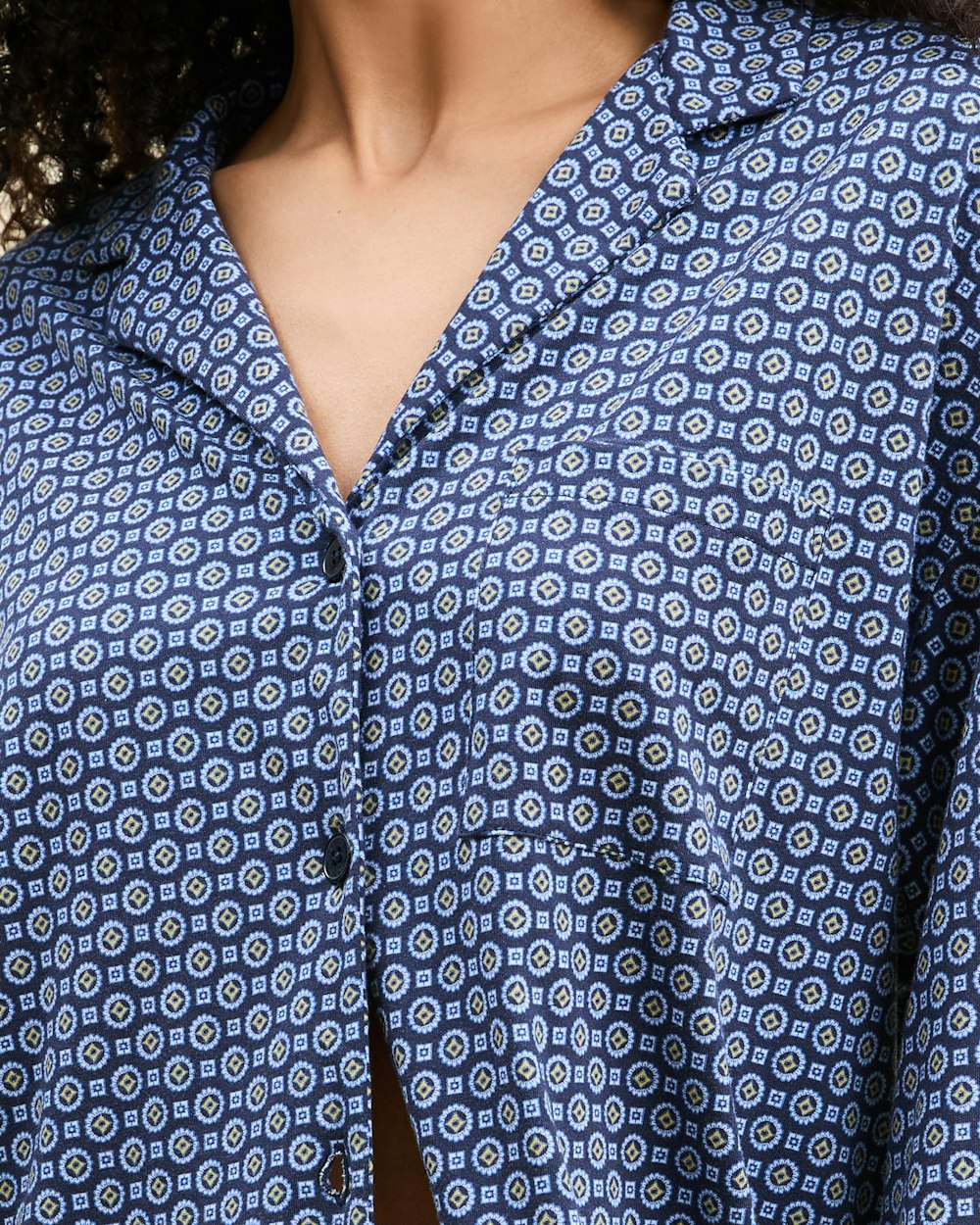 The Olivia Wide Leg Pima Pajama Set in White in Midnight Foulard#Color_Midnight Foulard