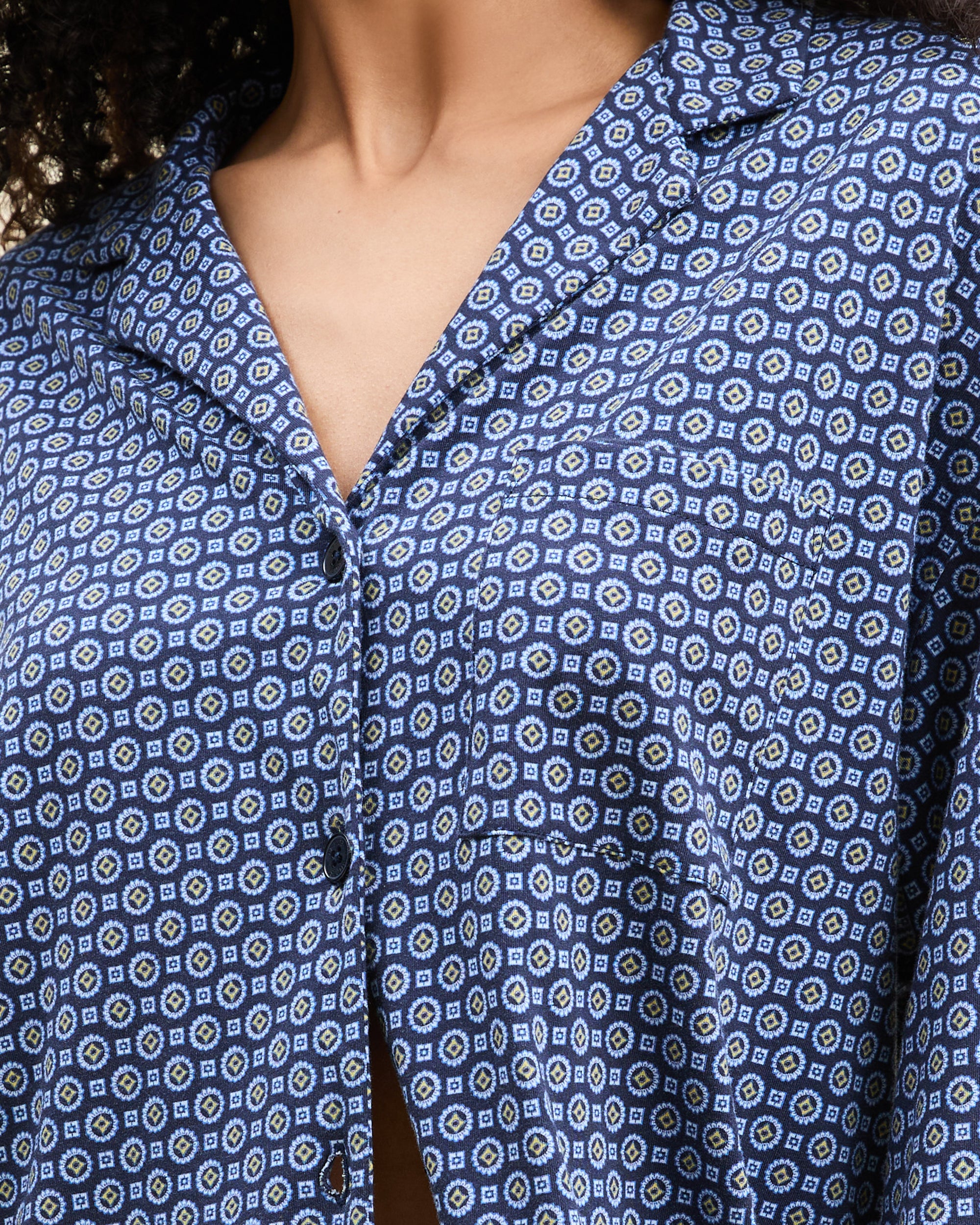 The Olivia Wide Leg Pima Pajama Set in Midnight Foulard