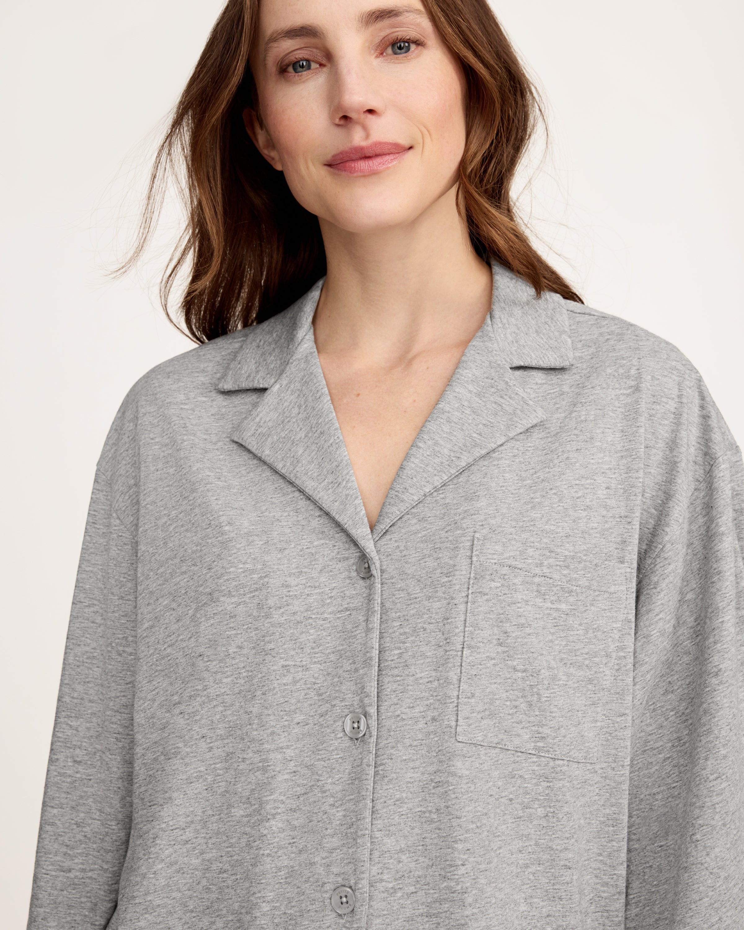 The Olivia Wide Leg Lightweight Pima Pajama Set in Heather Grey