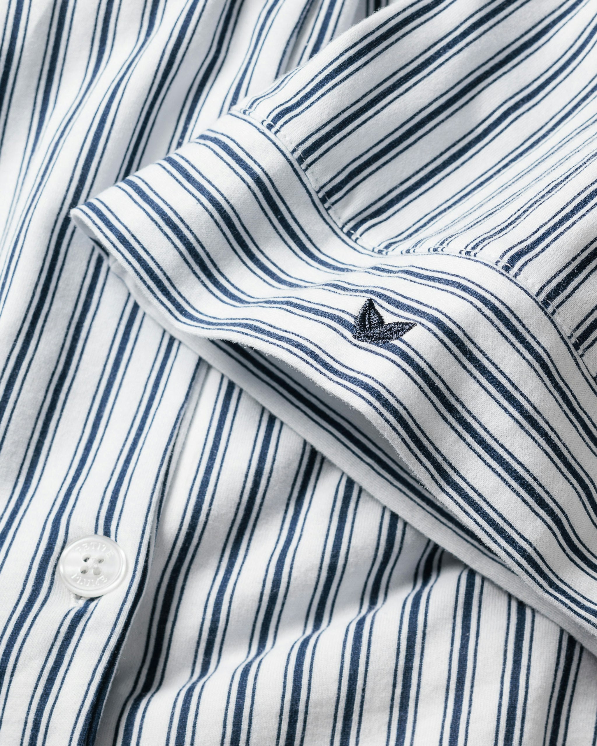 The Olivia Wide Leg Pima Pajama Set in Pink Stripe in Navy French Ticking#Color_Navy French Ticking