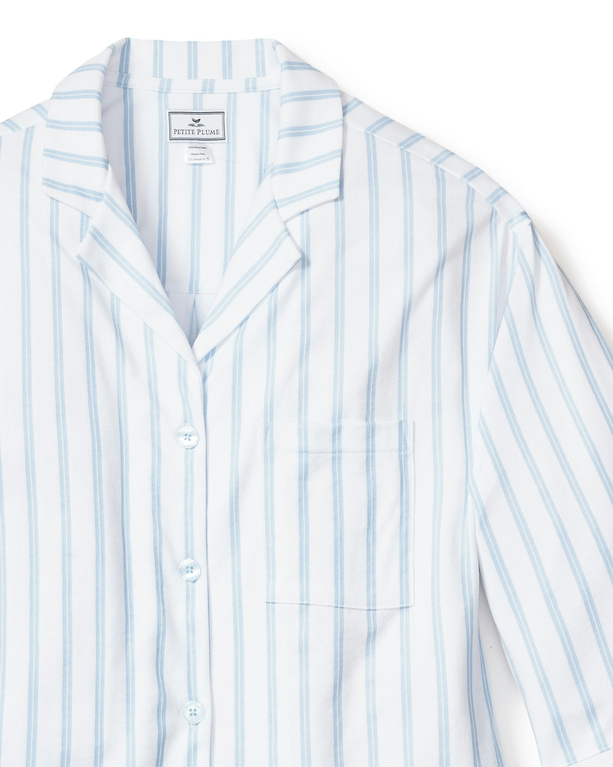 The Olivia Wide Leg Pima Pajama Set in Pink Stripe in Periwinkle and White Stripe#Color_Periwinkle and White Stripe