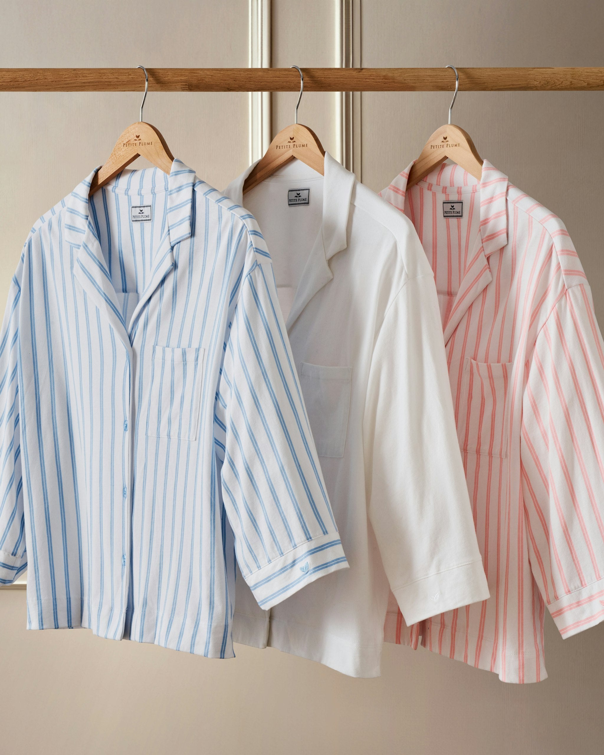 The Olivia Wide Leg Pima Pajama Set in Pink Stripe in Periwinkle and White Stripe#Color_Periwinkle and White Stripe