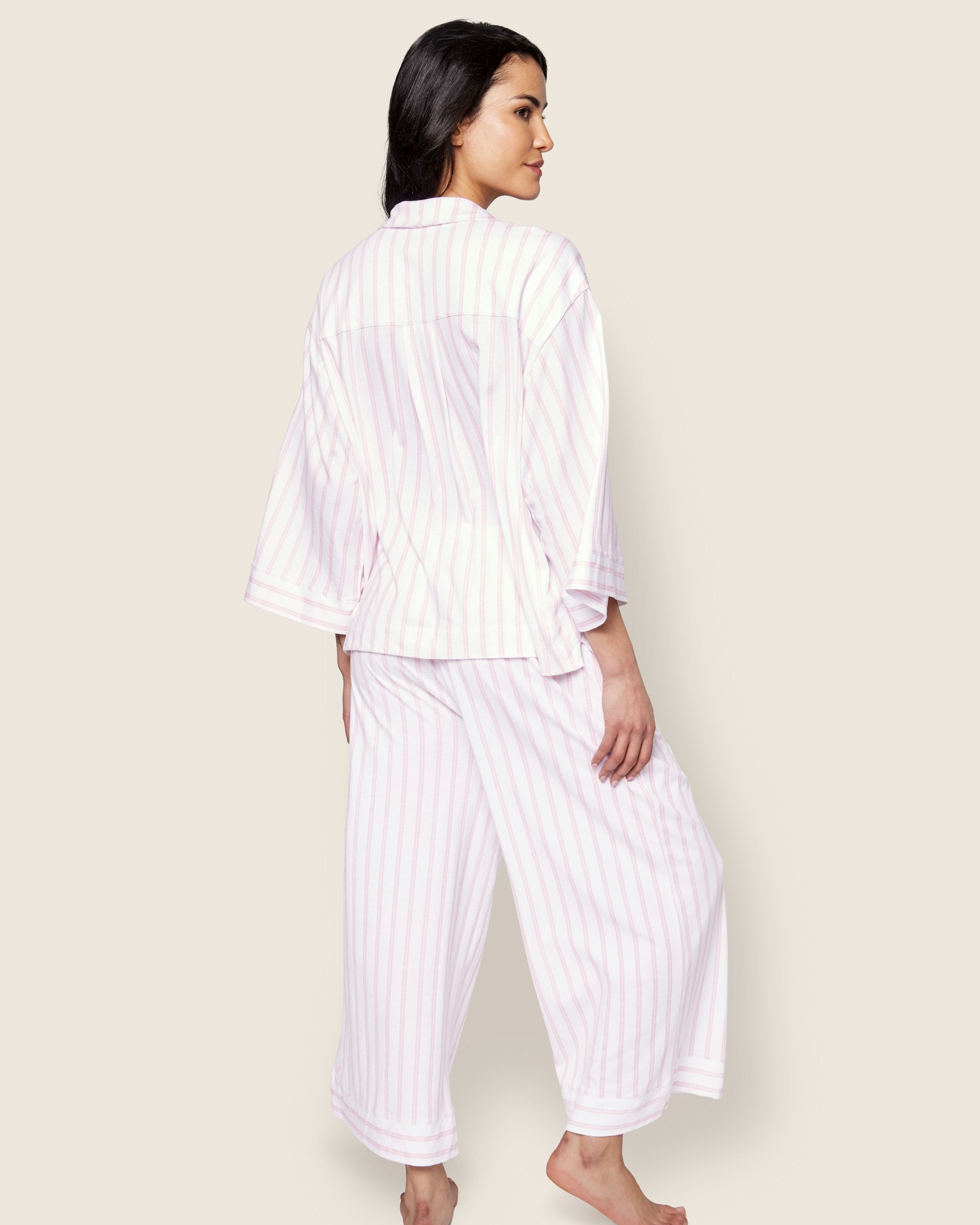 The Olivia Wide Leg Pima Pajama Set in Pink Stripe in Pink Stripe#Color_Pink Stripe