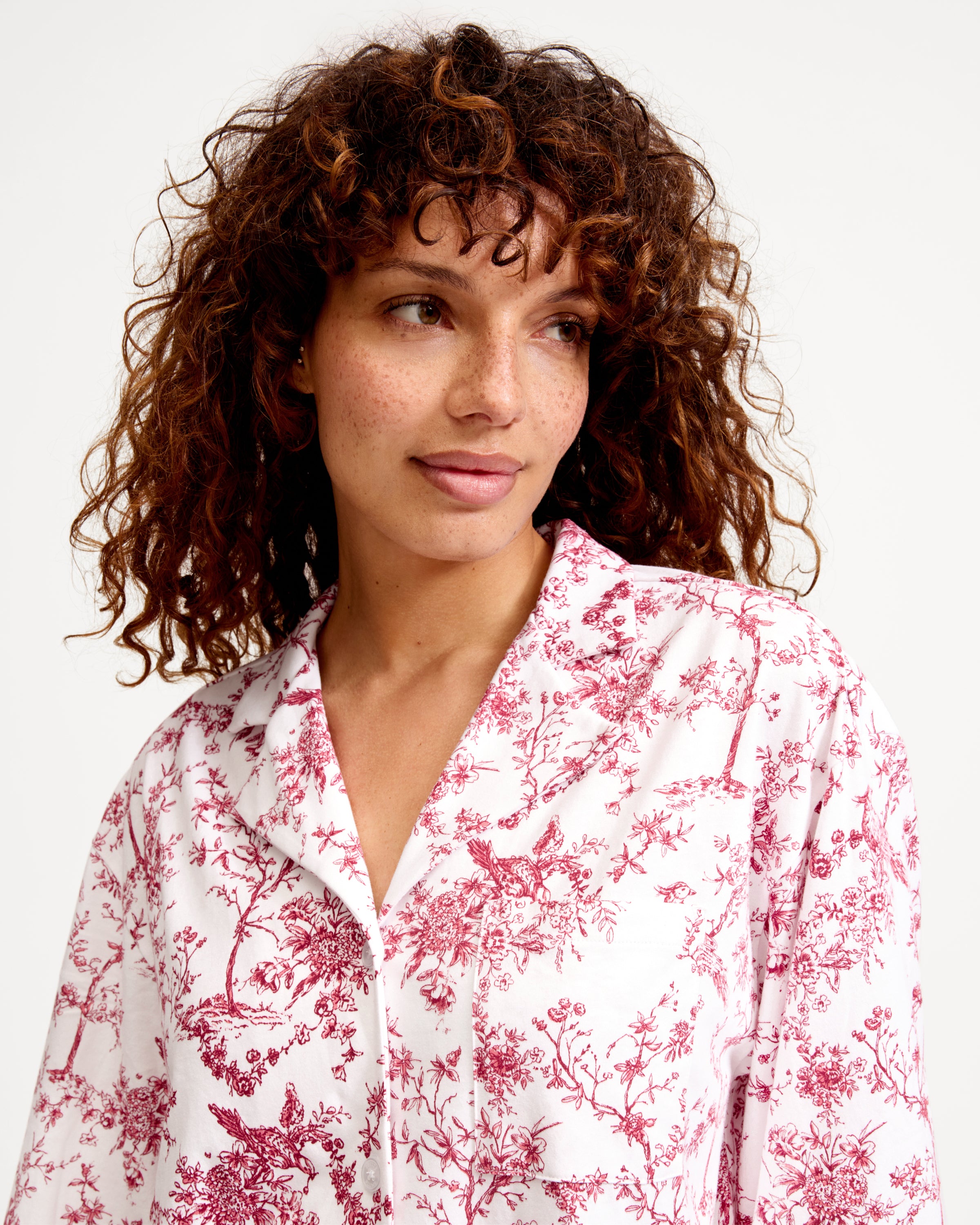 The Olivia Wide Leg Pima Pajama Set in Red Timeless Toile