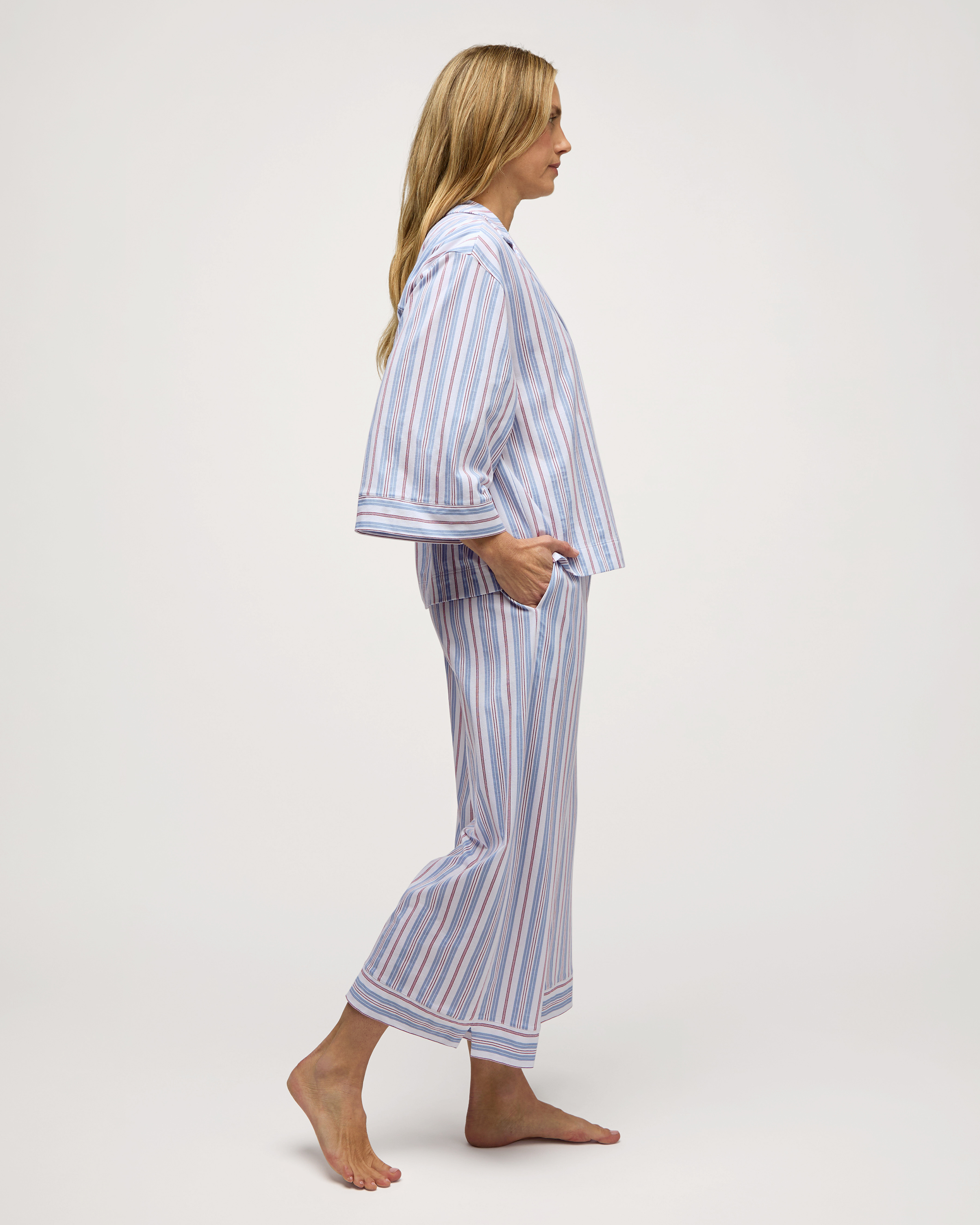 The Olivia Wide Leg Lightweight Pima Pajama Set in Vintage French Stripes