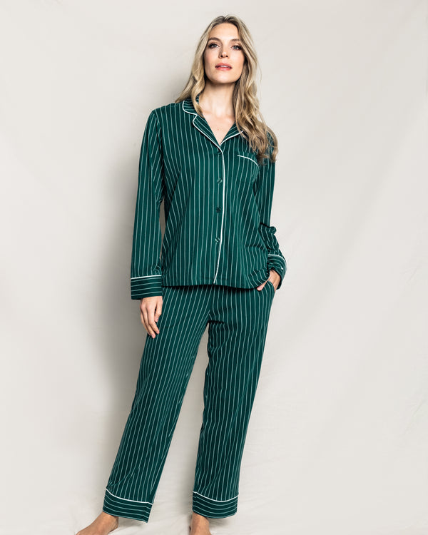 Women's Pima Pajama Set in Green Stripe