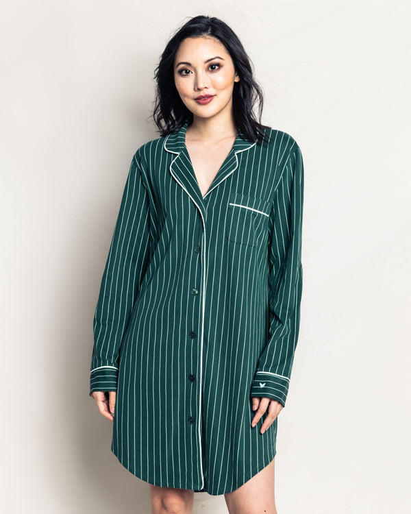 Women's Pima Nightshirt in Green Stripe