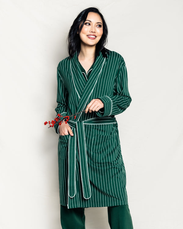 Women's Pima Robe in Green Stripe