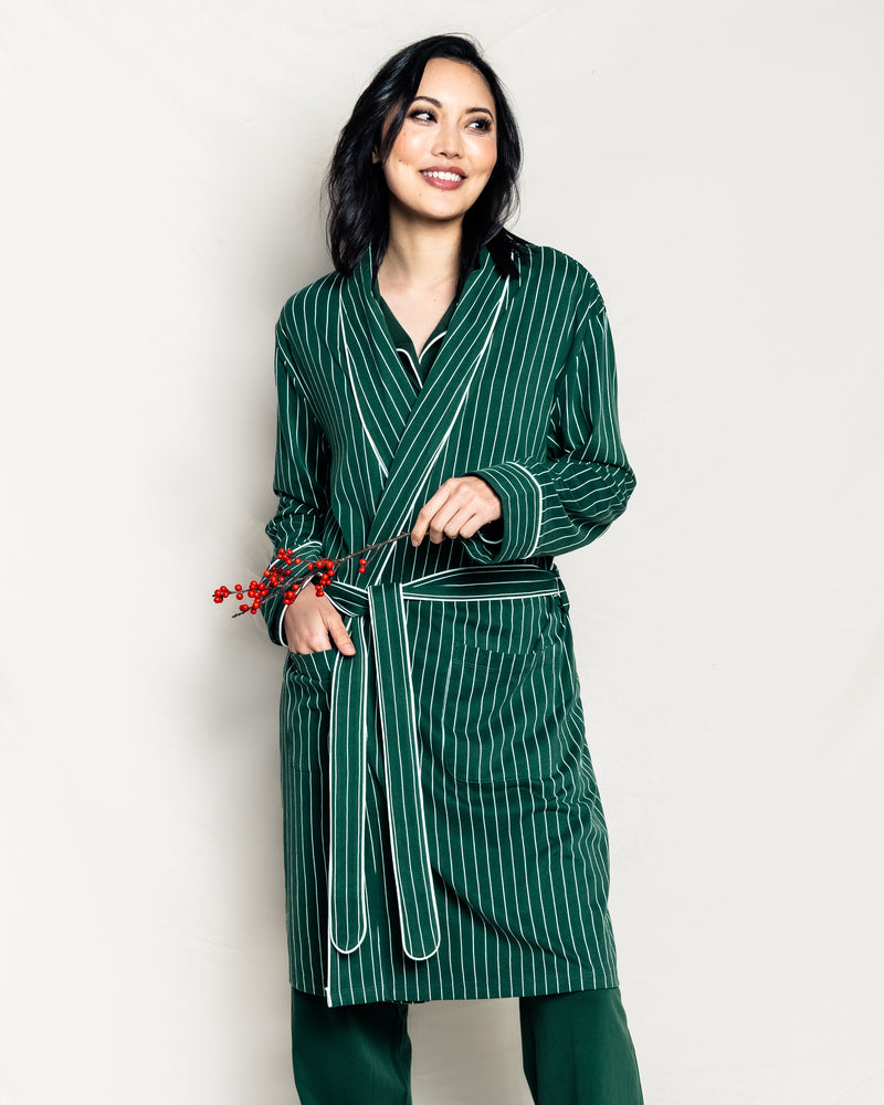 Women's Pima Robe in Green Stripe