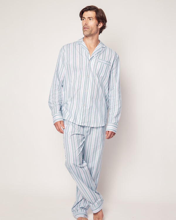 Men's Twill Pajama Set in Vintage French Stripes