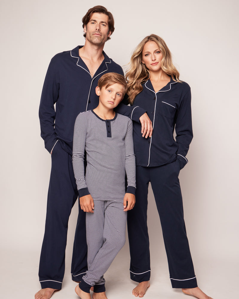 Kid's Pima Snug Fit Pajama Set in Navy Stripe
