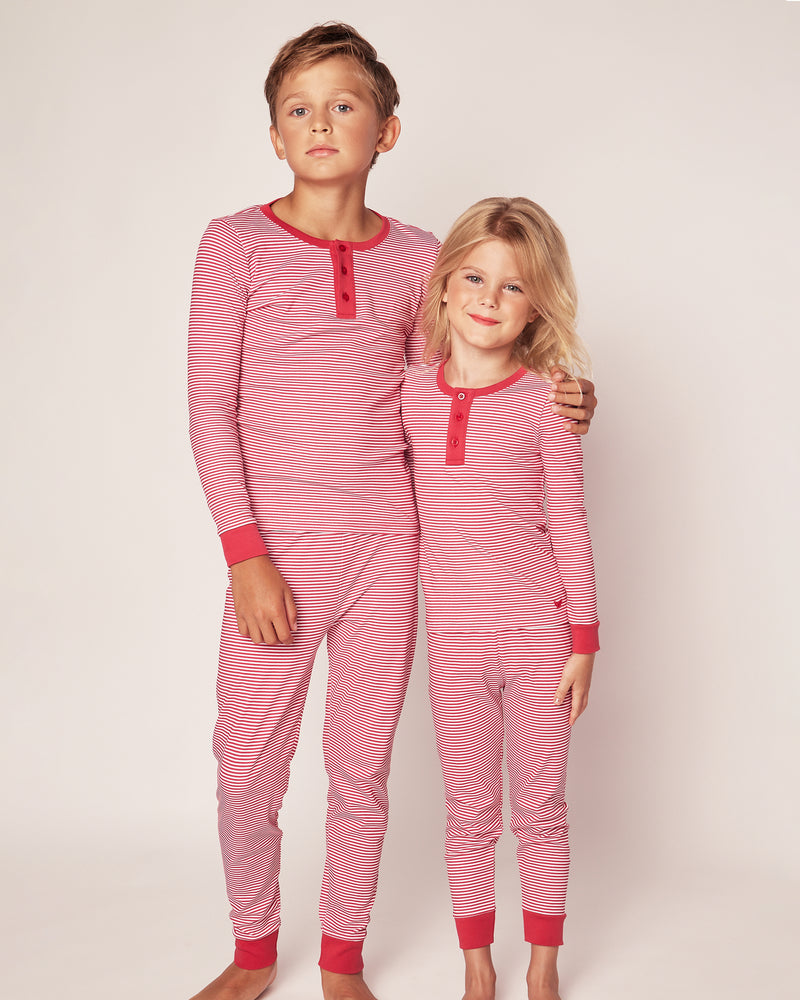 Kid's Pima Snug Fit Pajama Set in Red Stripe