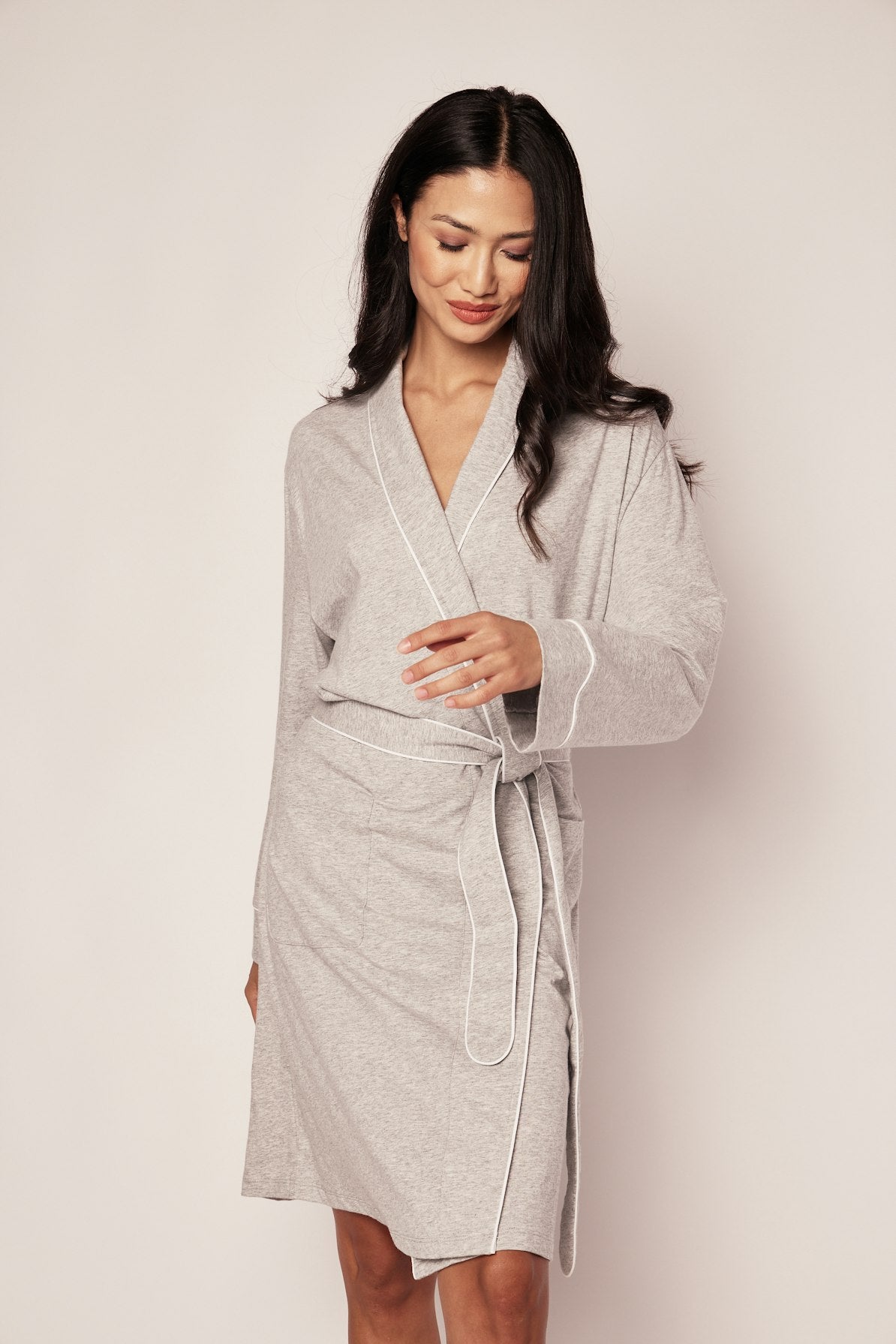 Women's Pima Robe in Periwinkle in Light Heather Grey#Color_Light Heather Grey