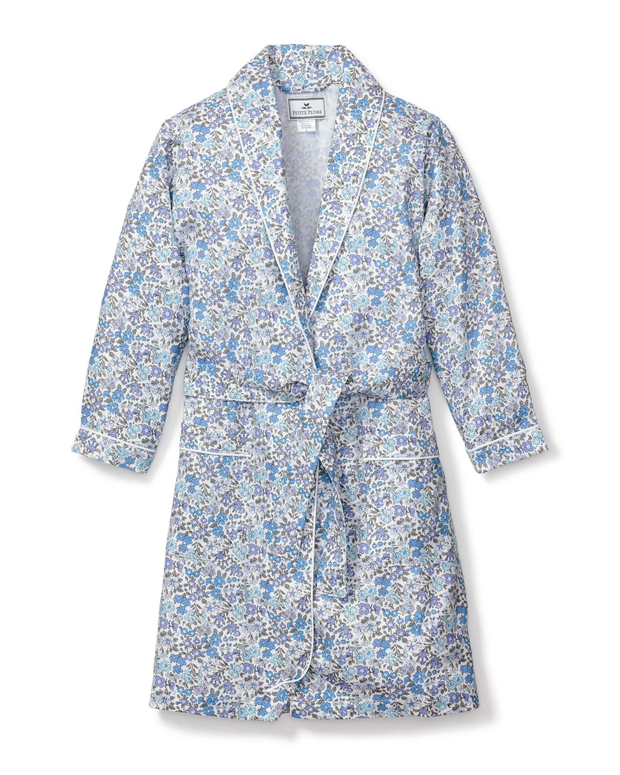 Kid's Twill Robe in Indigo Floral in Fleur D'Azur#Color_Fleur D'Azur