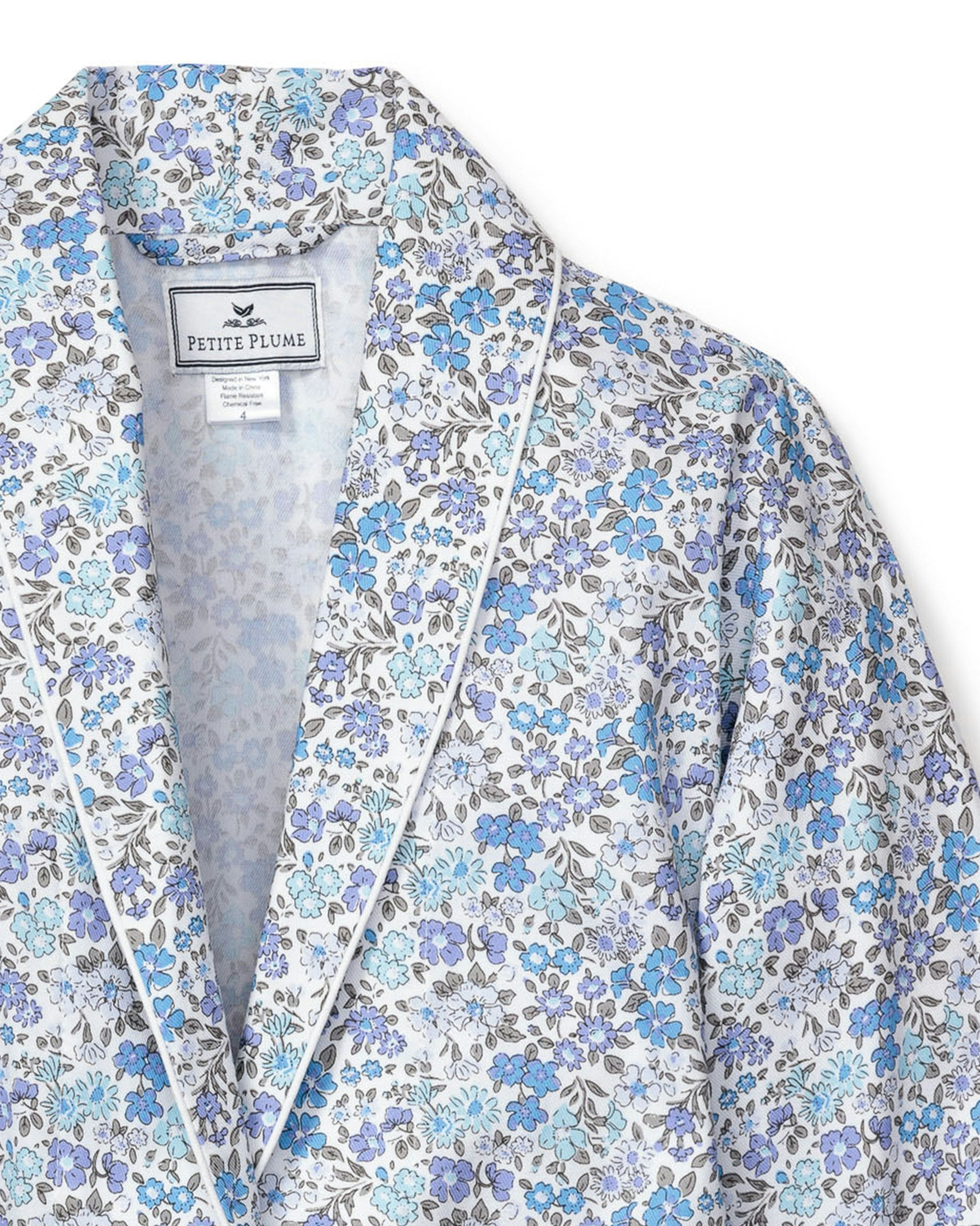 Kid's Twill Robe in Indigo Floral in Fleur D'Azur#Color_Fleur D'Azur