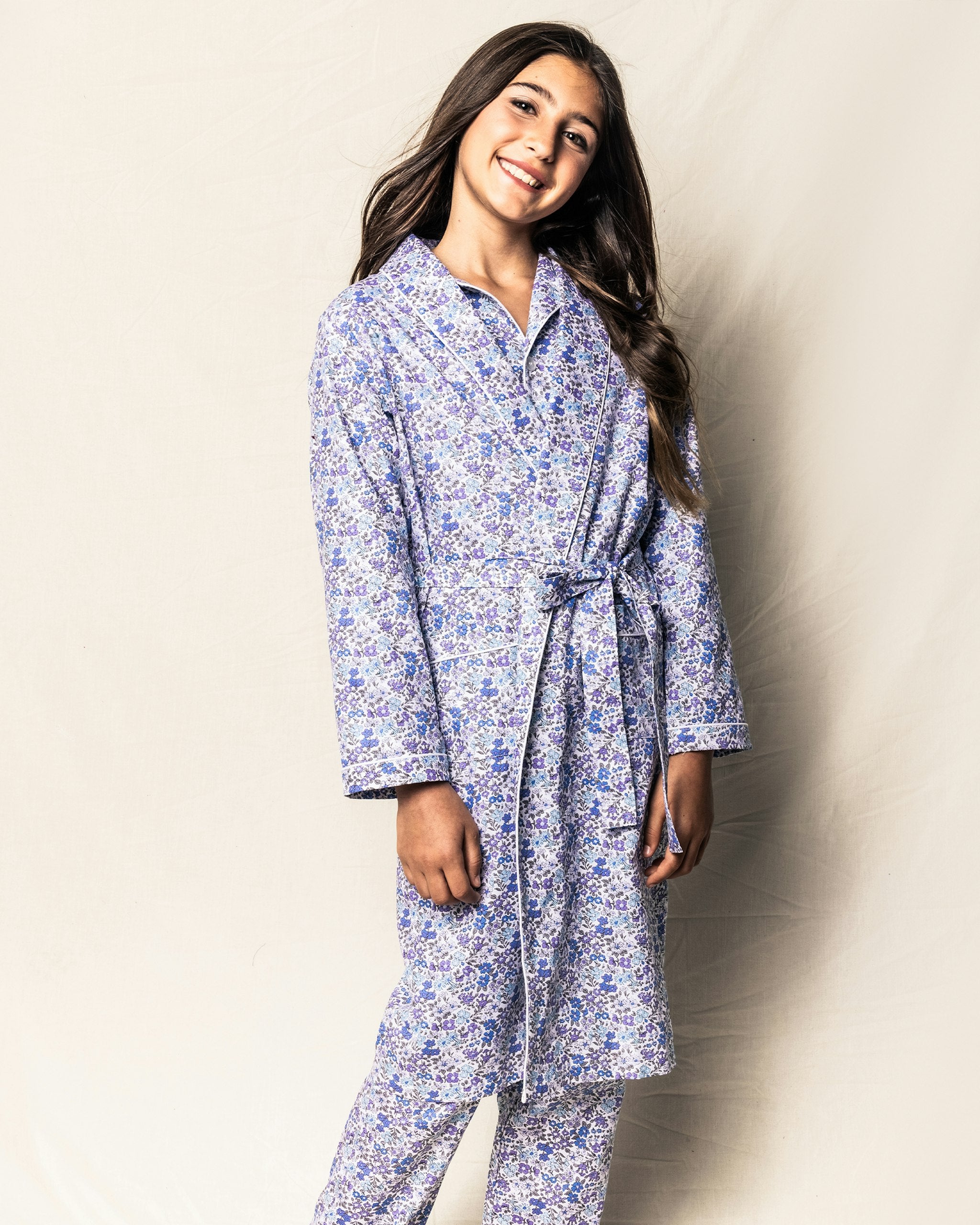 Kid's Twill Robe in Indigo Floral in Fleur D'Azur#Color_Fleur D'Azur