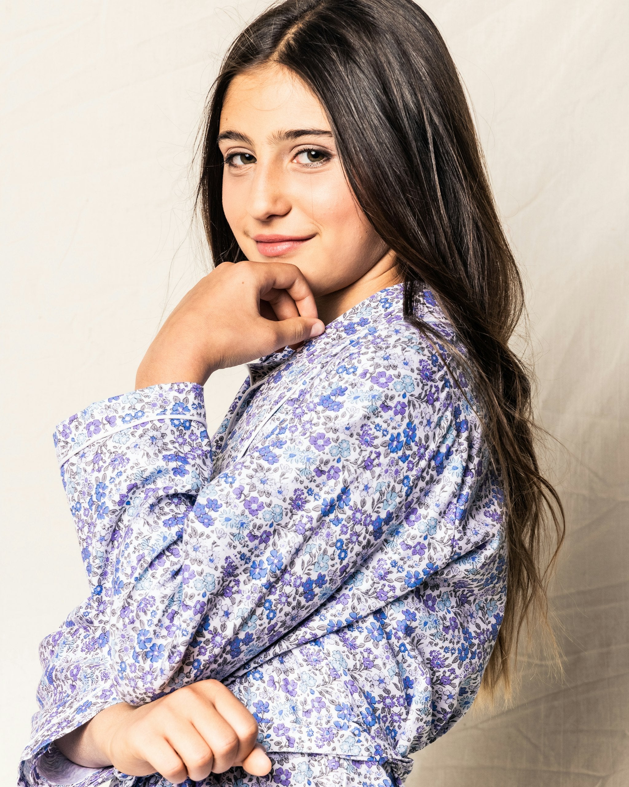 Kid's Twill Robe in Indigo Floral in Fleur D'Azur#Color_Fleur D'Azur