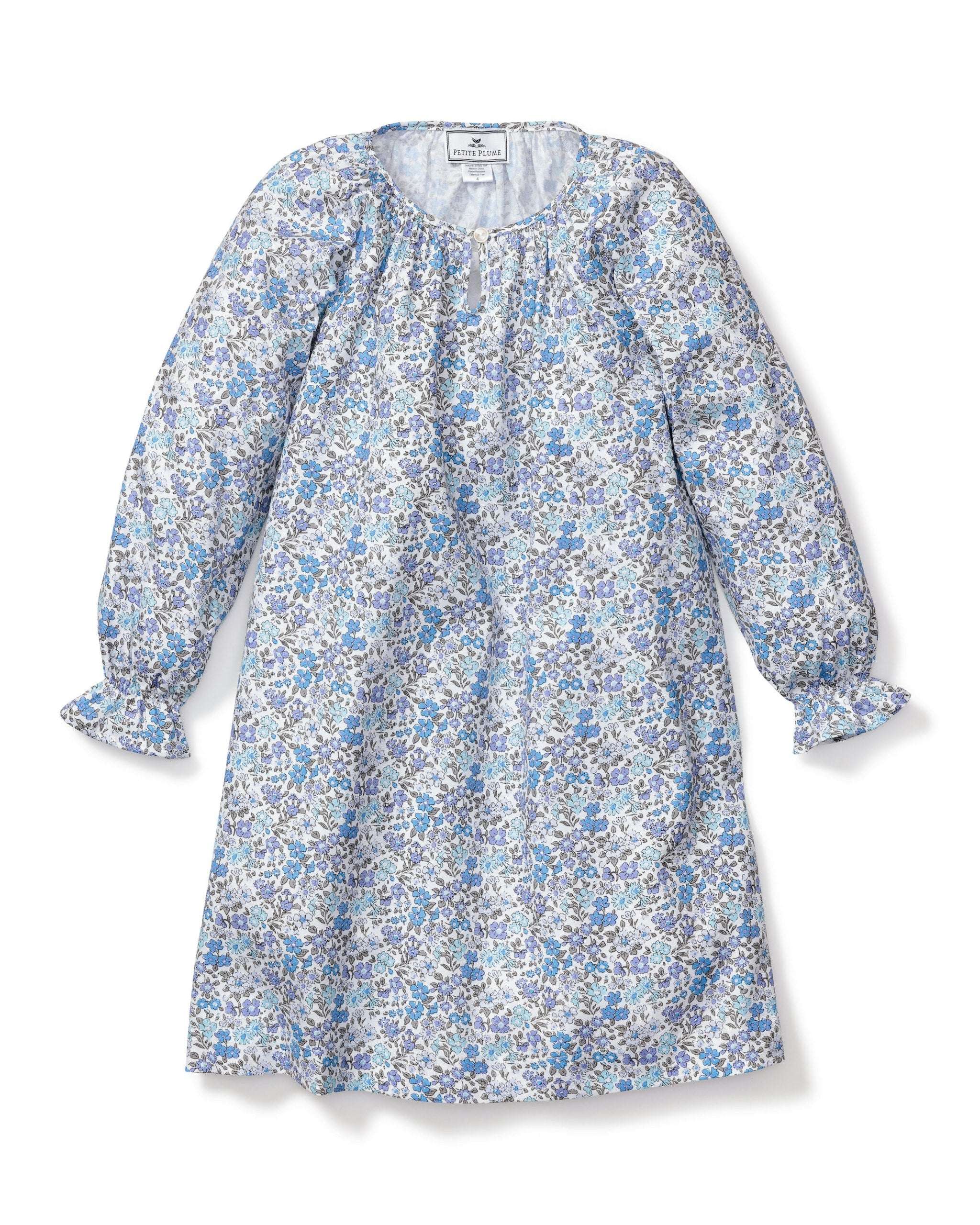 Girl's Twill Delphine Nightgown in Pink Gingham in Fleur D'Azur#Color_Fleur D'Azur