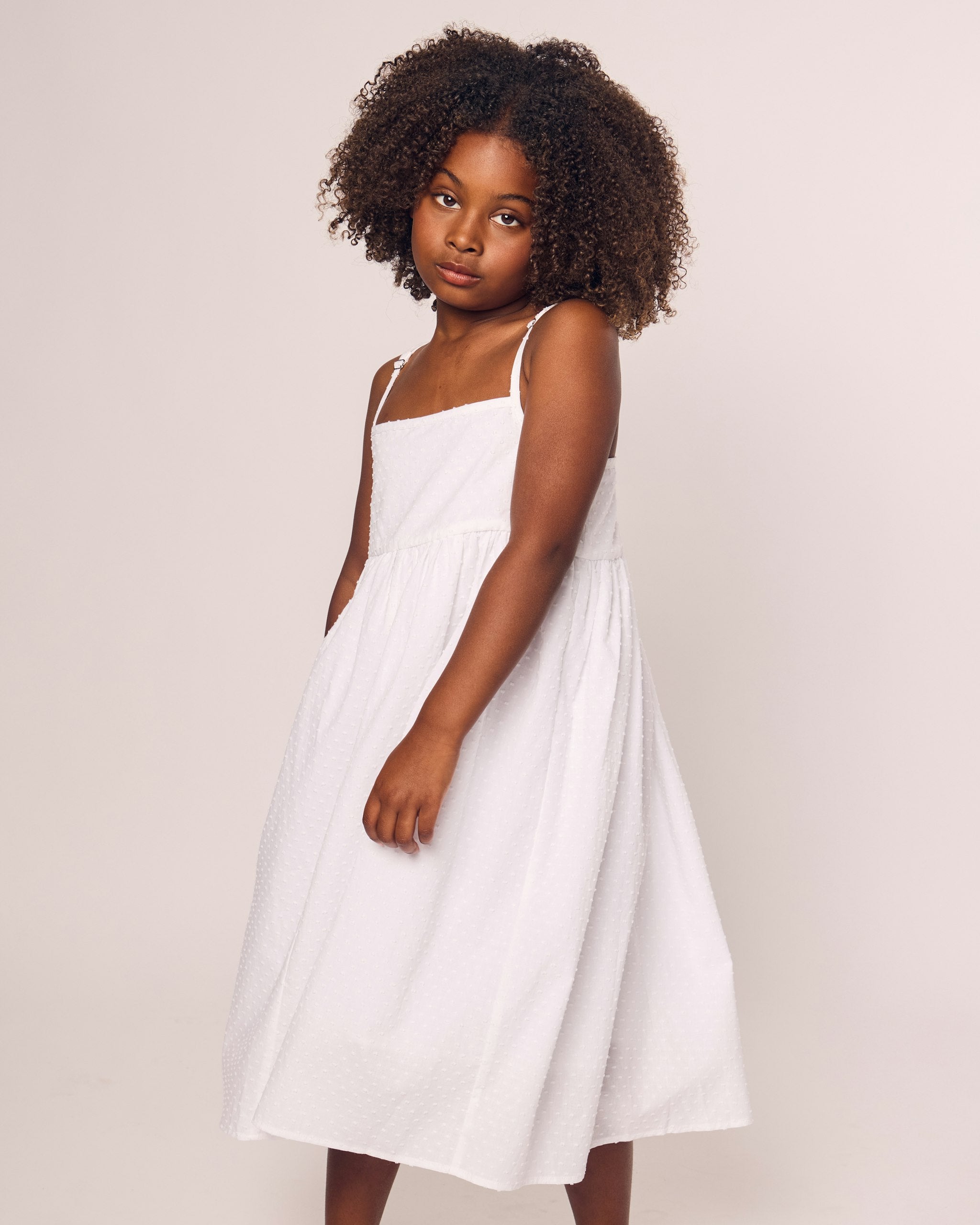 Girls White Swiss Dots Serene Day Dress in Swiss Dots#Color_Swiss Dots