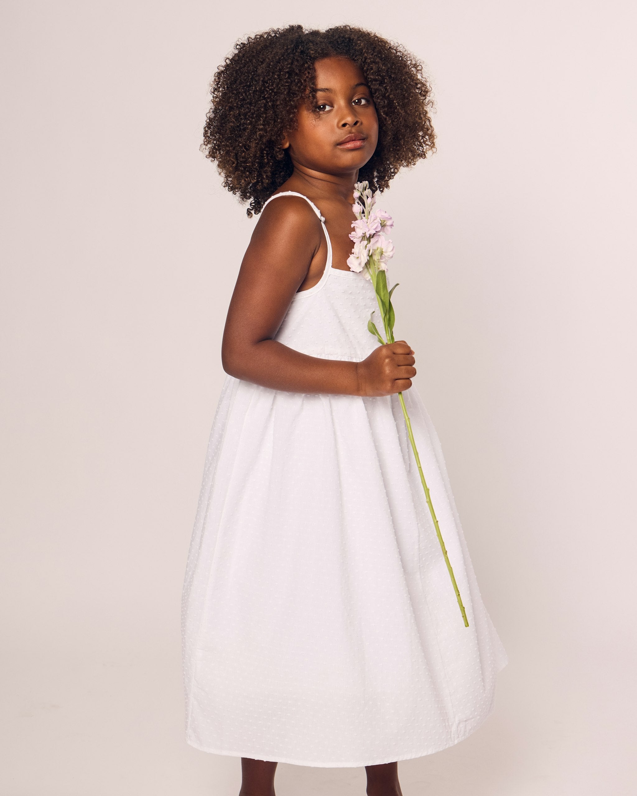 Girls White Swiss Dots Serene Day Dress in Swiss Dots#Color_Swiss Dots