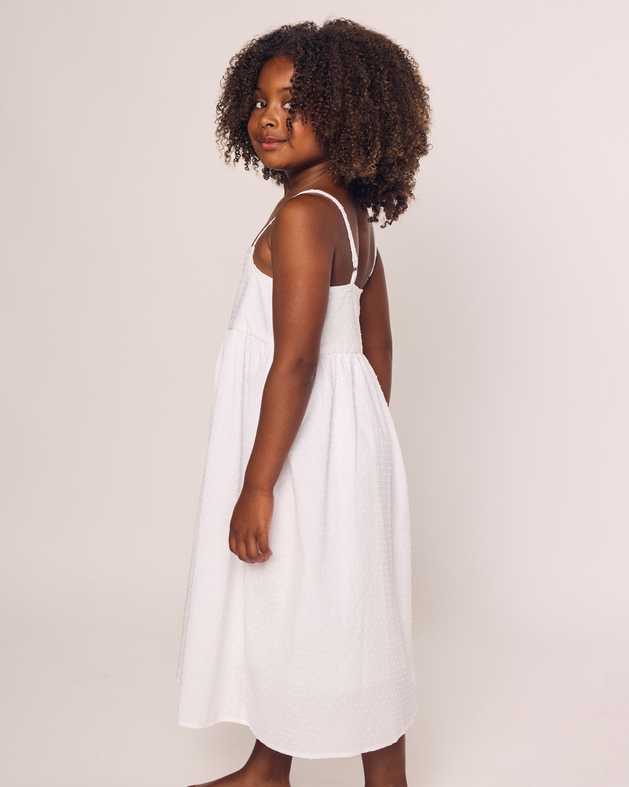 Girls White Swiss Dots Serene Day Dress in Swiss Dots#Color_Swiss Dots
