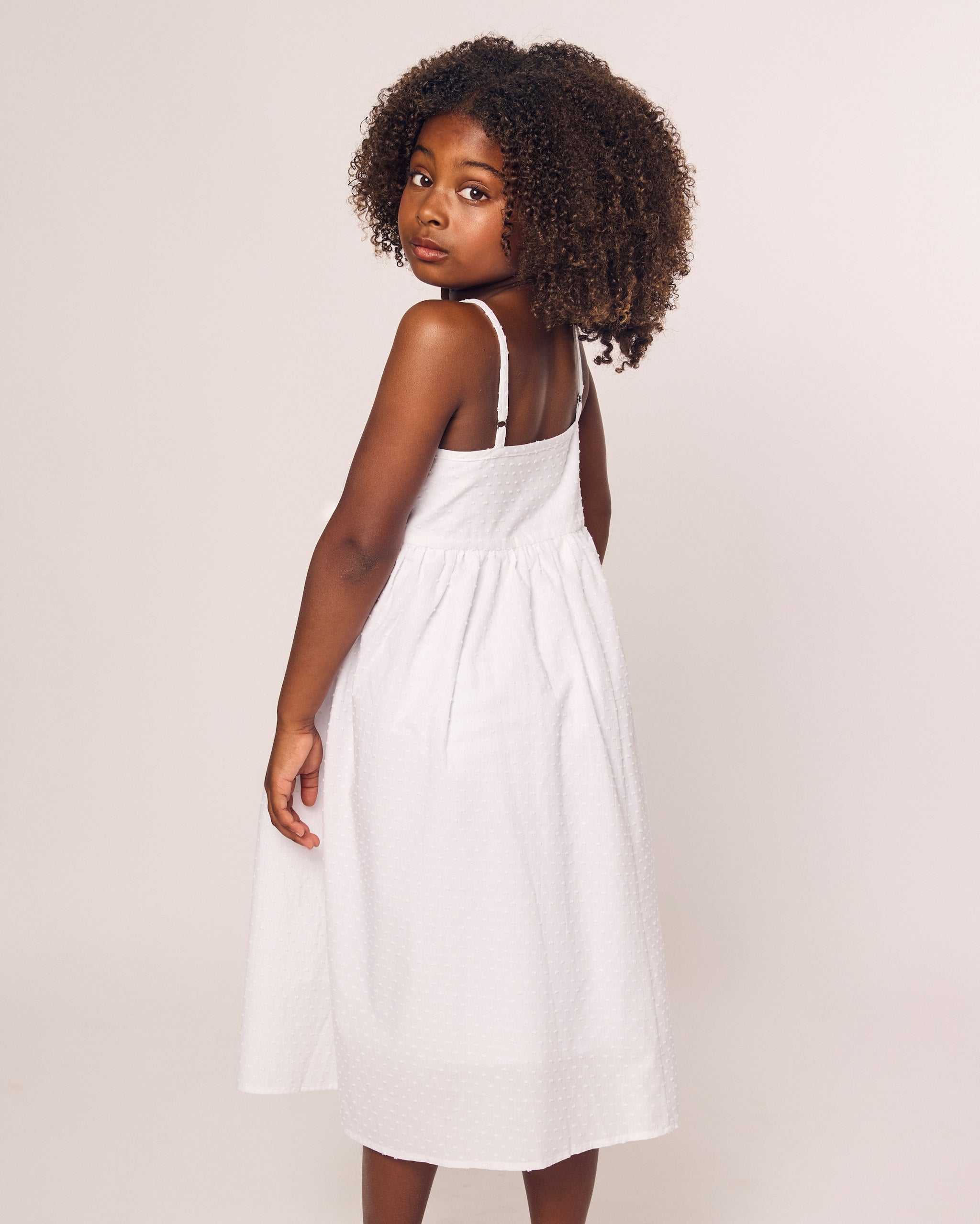 Girls White Swiss Dots Serene Day Dress in Swiss Dots#Color_Swiss Dots