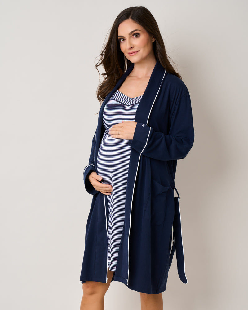 Women's Pima Maternity Nightgown in Navy Stripe