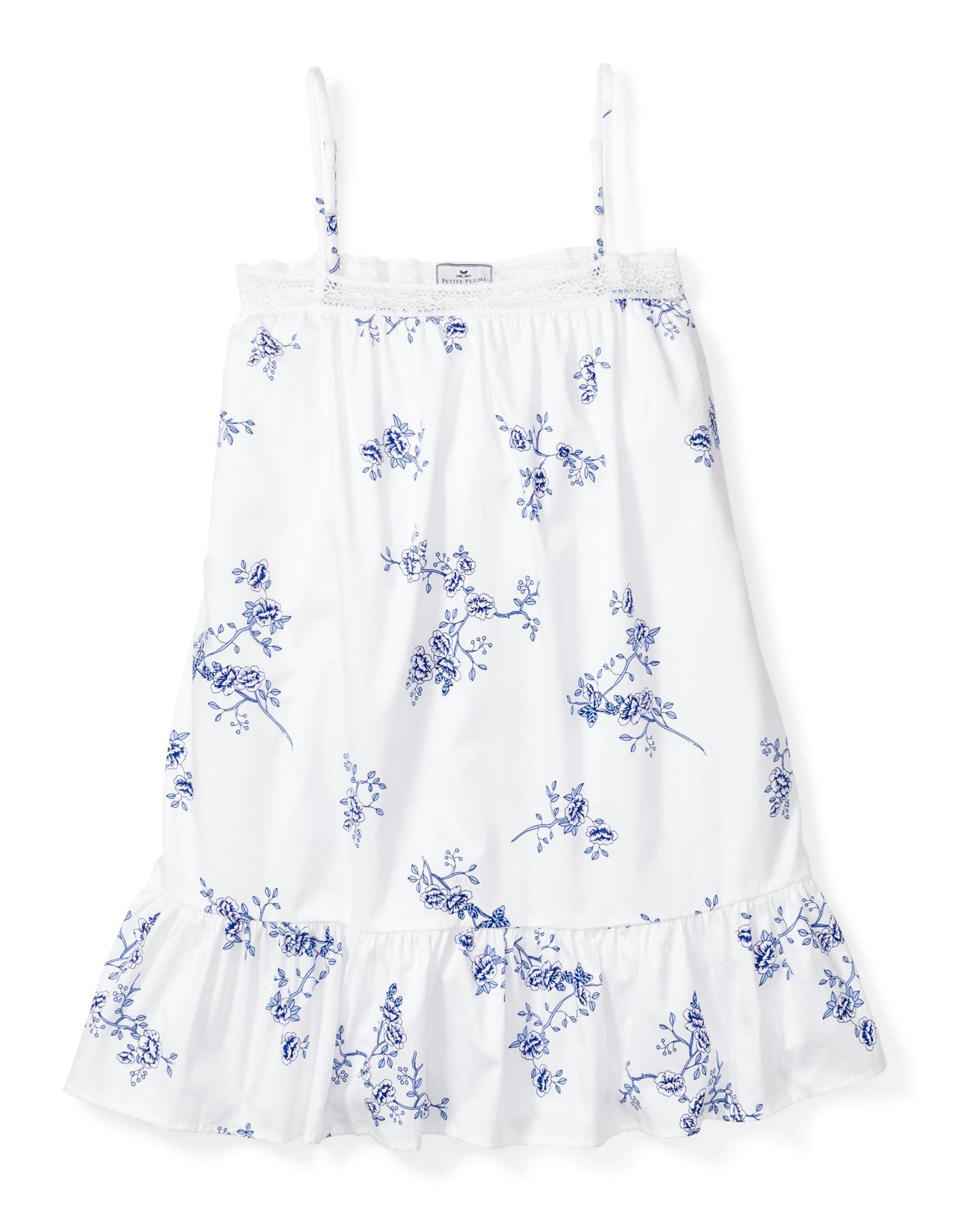 Girl's Twill Lily Nightgown in Indigo Floral in Indigo Floral#Color_Indigo Floral