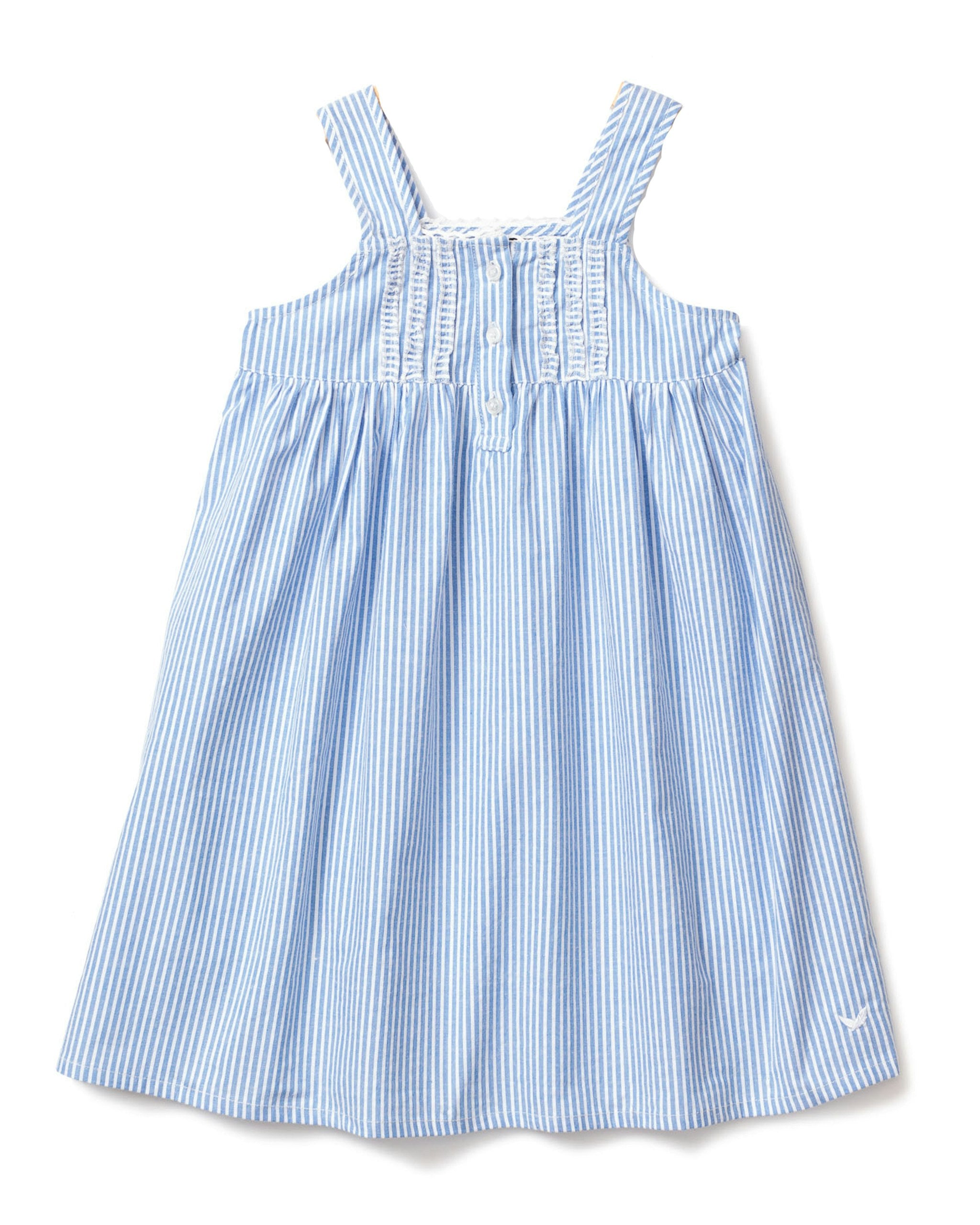 Girl's Twill Charlotte Nightgown in French Blue Stripes in French Blue Stripes#Color_French Blue Stripes