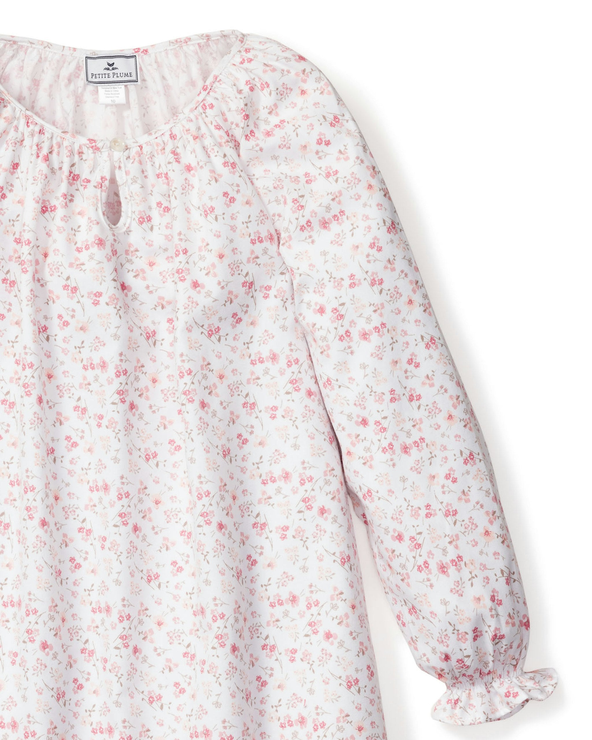Girl's Twill Delphine Nightgown in Pink Gingham in Dorset Floral#Color_Dorset Floral