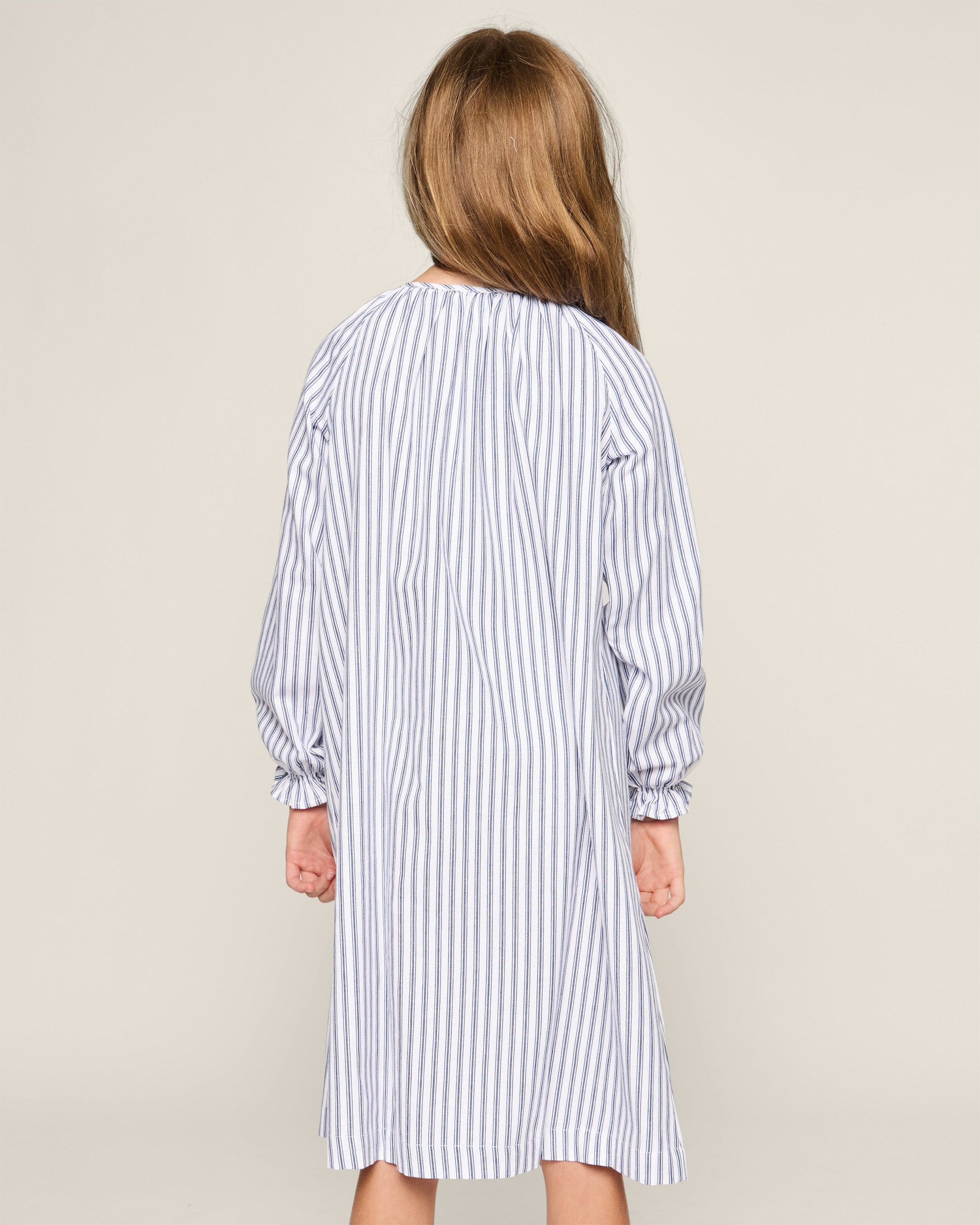 Girl's Twill Delphine Nightgown in Navy French Ticking in Navy French Ticking#Color_Navy French Ticking