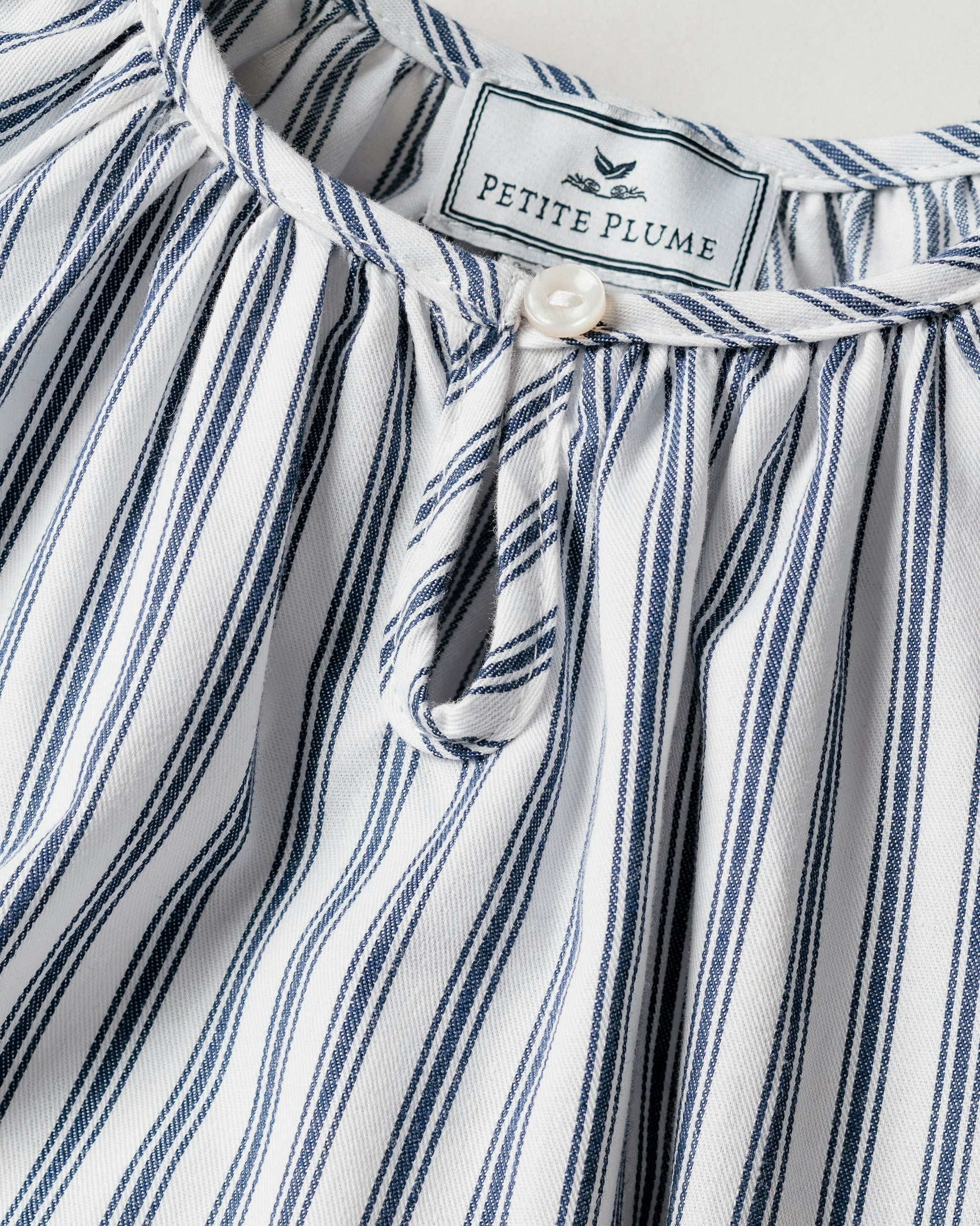 Girl's Twill Delphine Nightgown in Navy French Ticking in Navy French Ticking#Color_Navy French Ticking