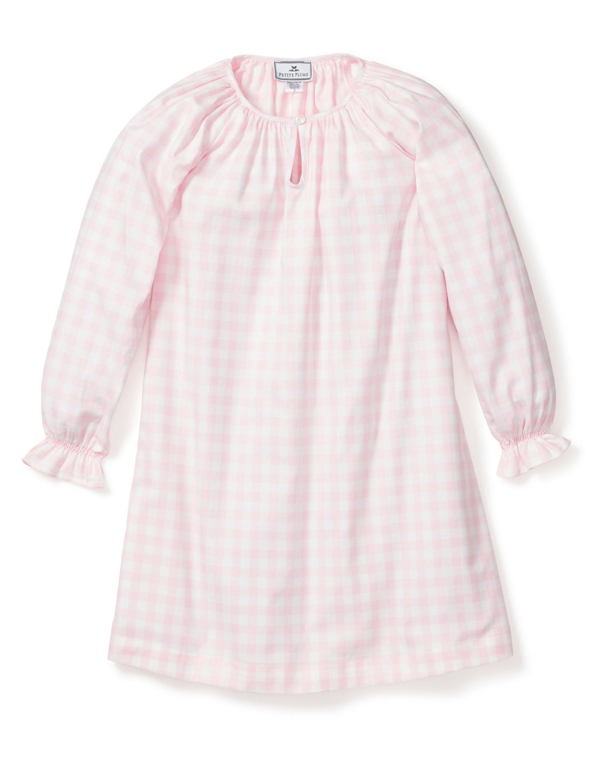 Girl's Twill Delphine Nightgown in Sweethearts in Pink Gingham#Color_Pink Gingham