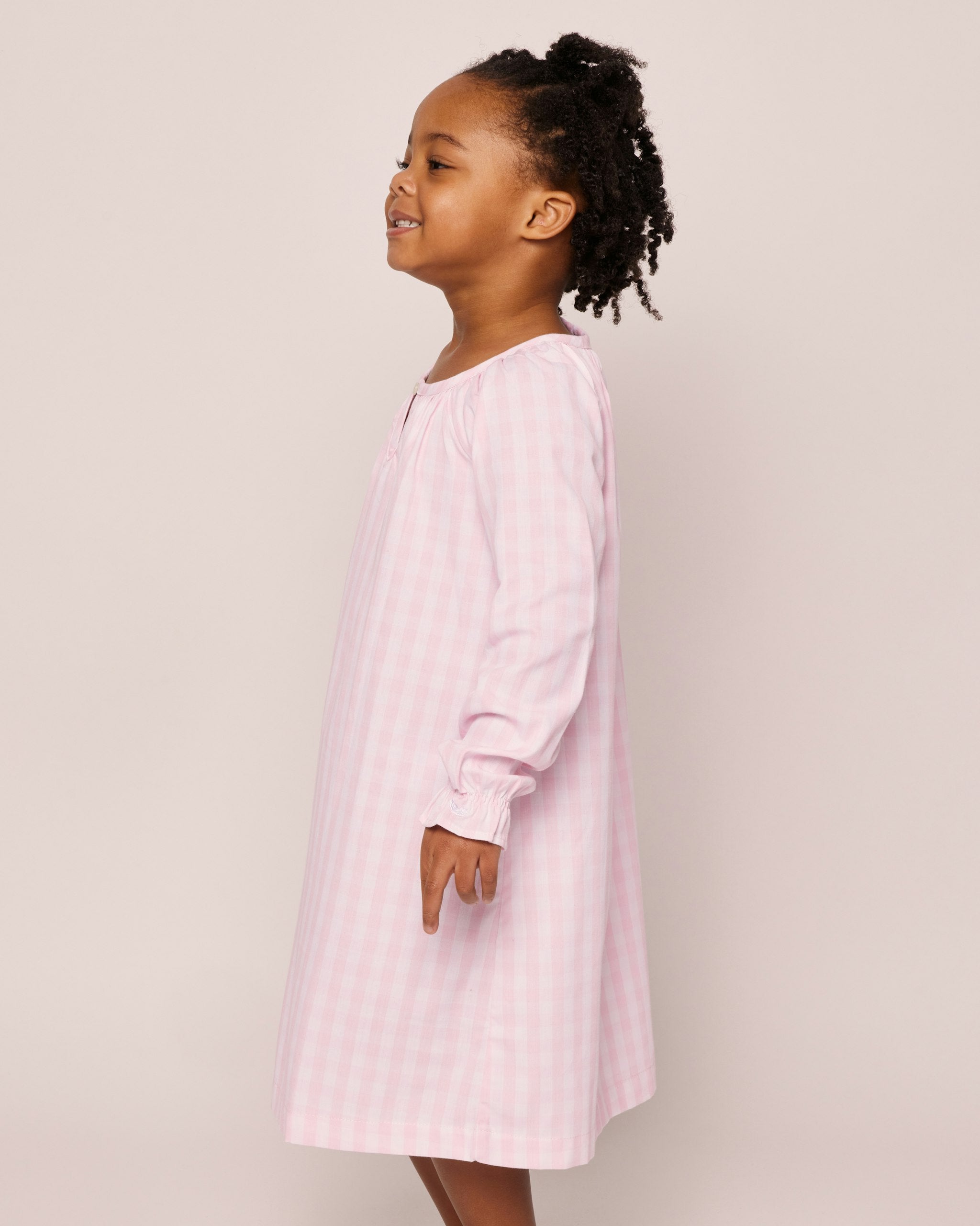 Girl's Twill Delphine Nightgown in Sweethearts in Pink Gingham#Color_Pink Gingham