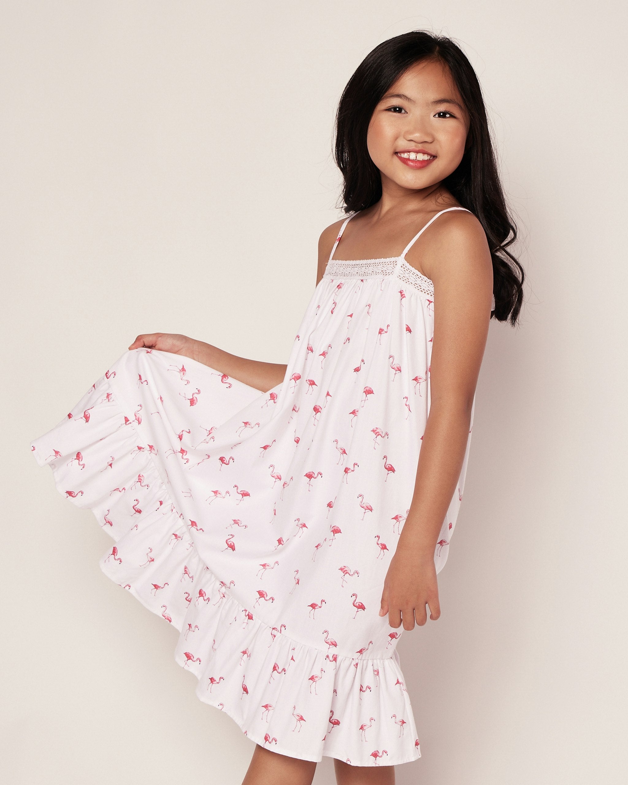 Girl's Twill Lily Nightgown in Seashell Splendor in Flamingos#Color_Flamingos