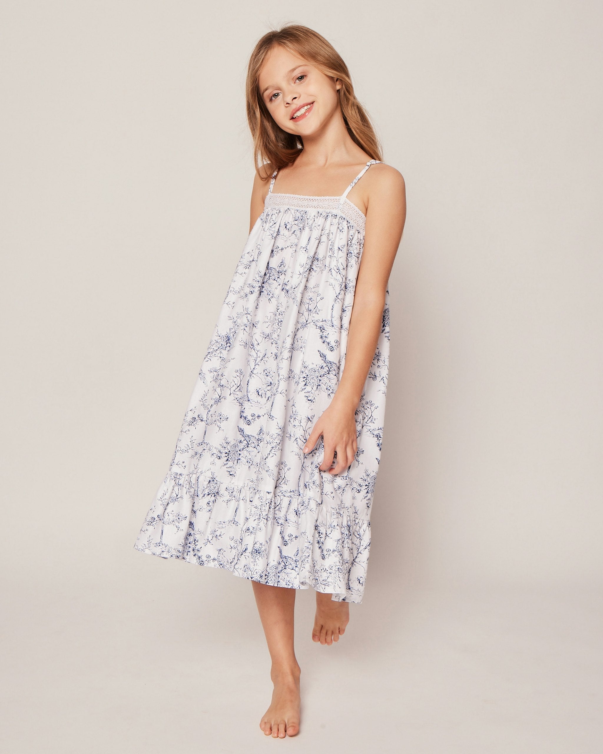 Girl's Twill Lily Nightgown in Dorset Floral in Timeless Toile#Color_Timeless Toile