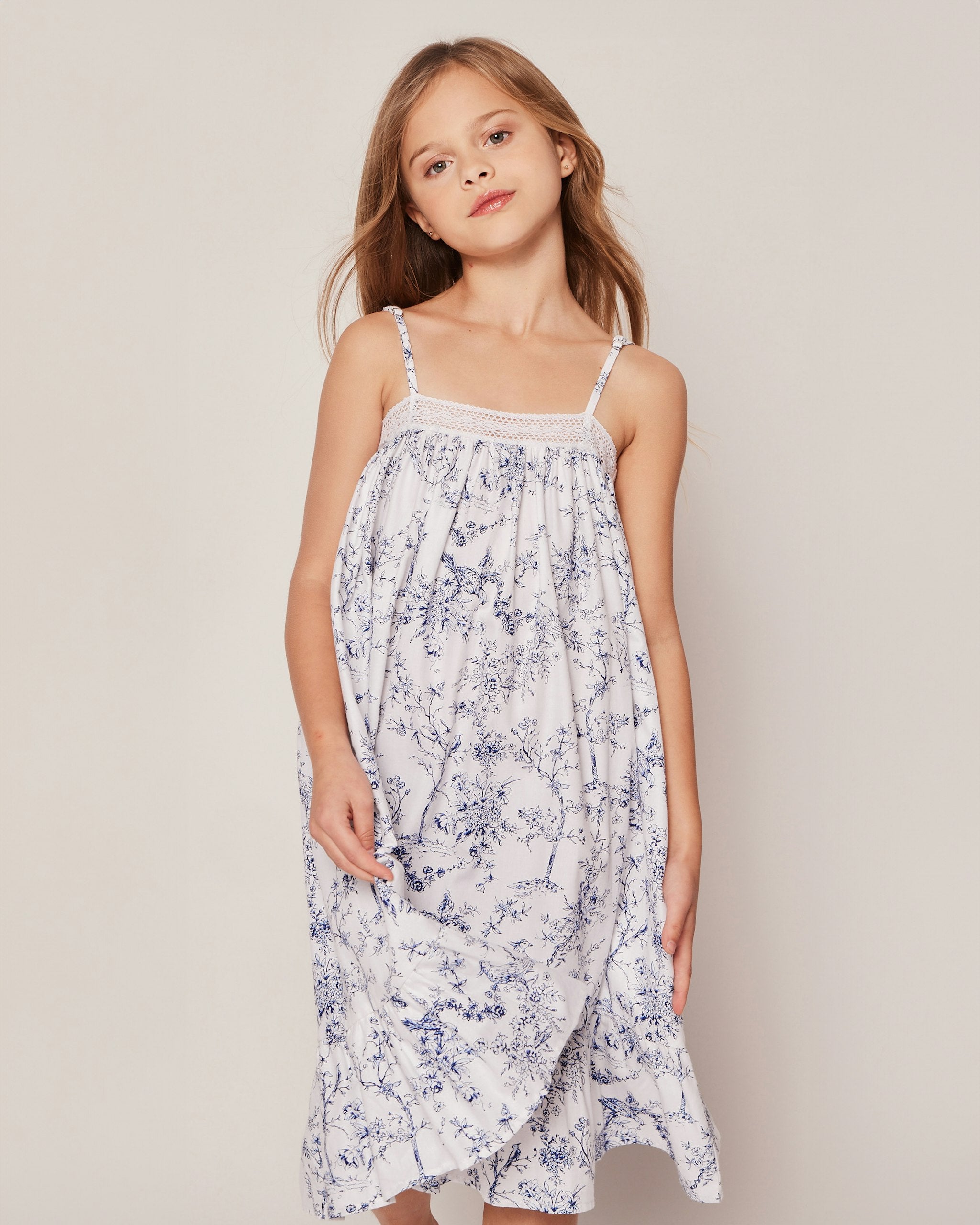 Girl's Twill Lily Nightgown in Dorset Floral in Timeless Toile#Color_Timeless Toile