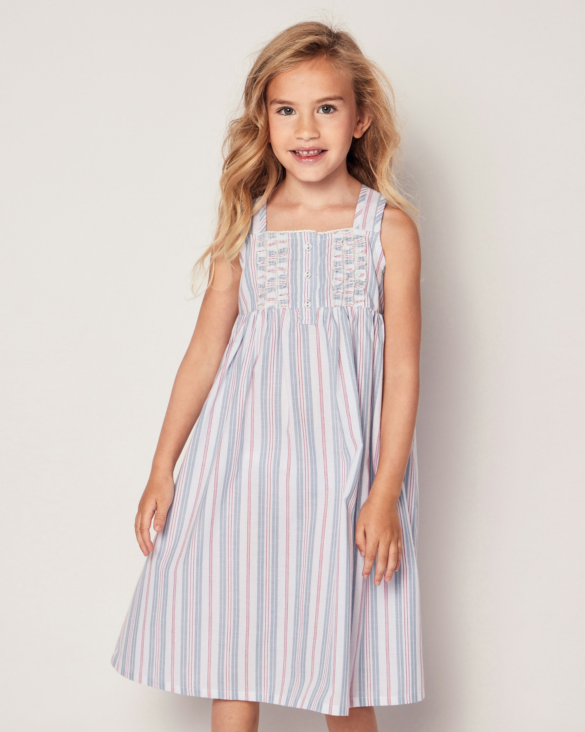 Girl's Twill Charlotte Nightgown in Lavender French Ticking in Vintage French Stripes#Color_Vintage French Stripes