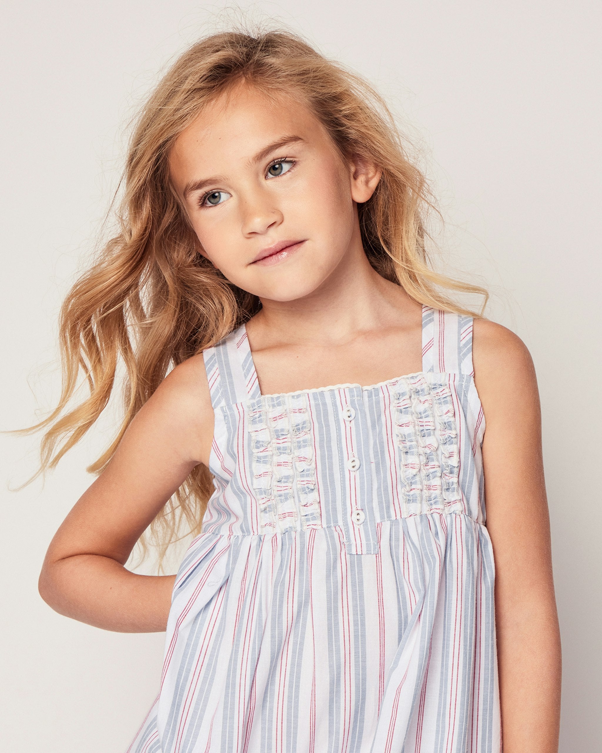 Girl's Twill Charlotte Nightgown in Lavender French Ticking in Vintage French Stripes#Color_Vintage French Stripes