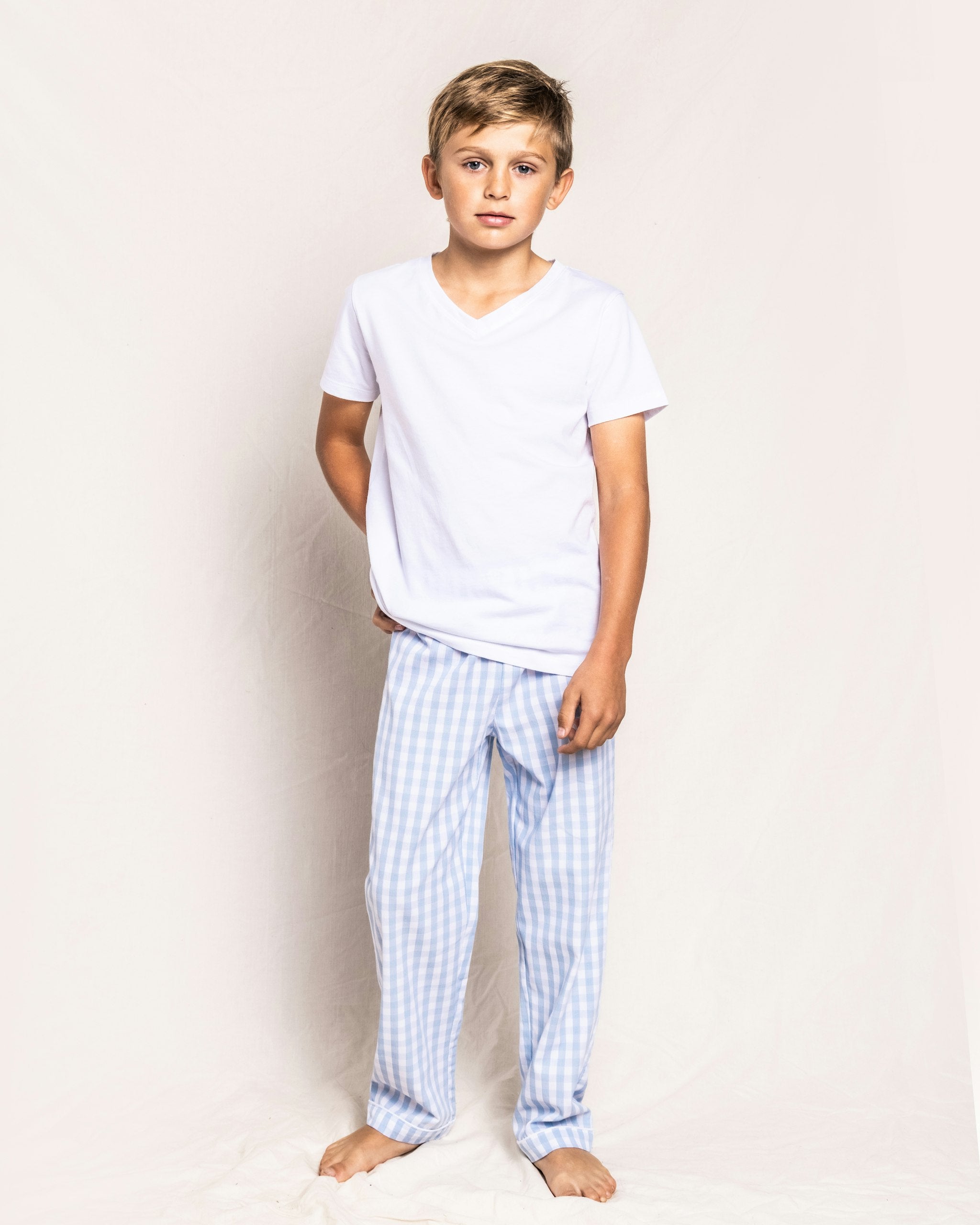 Kid's Twill Pajama Pants in Light Blue Gingham in Light Blue Gingham#Color_Light Blue Gingham