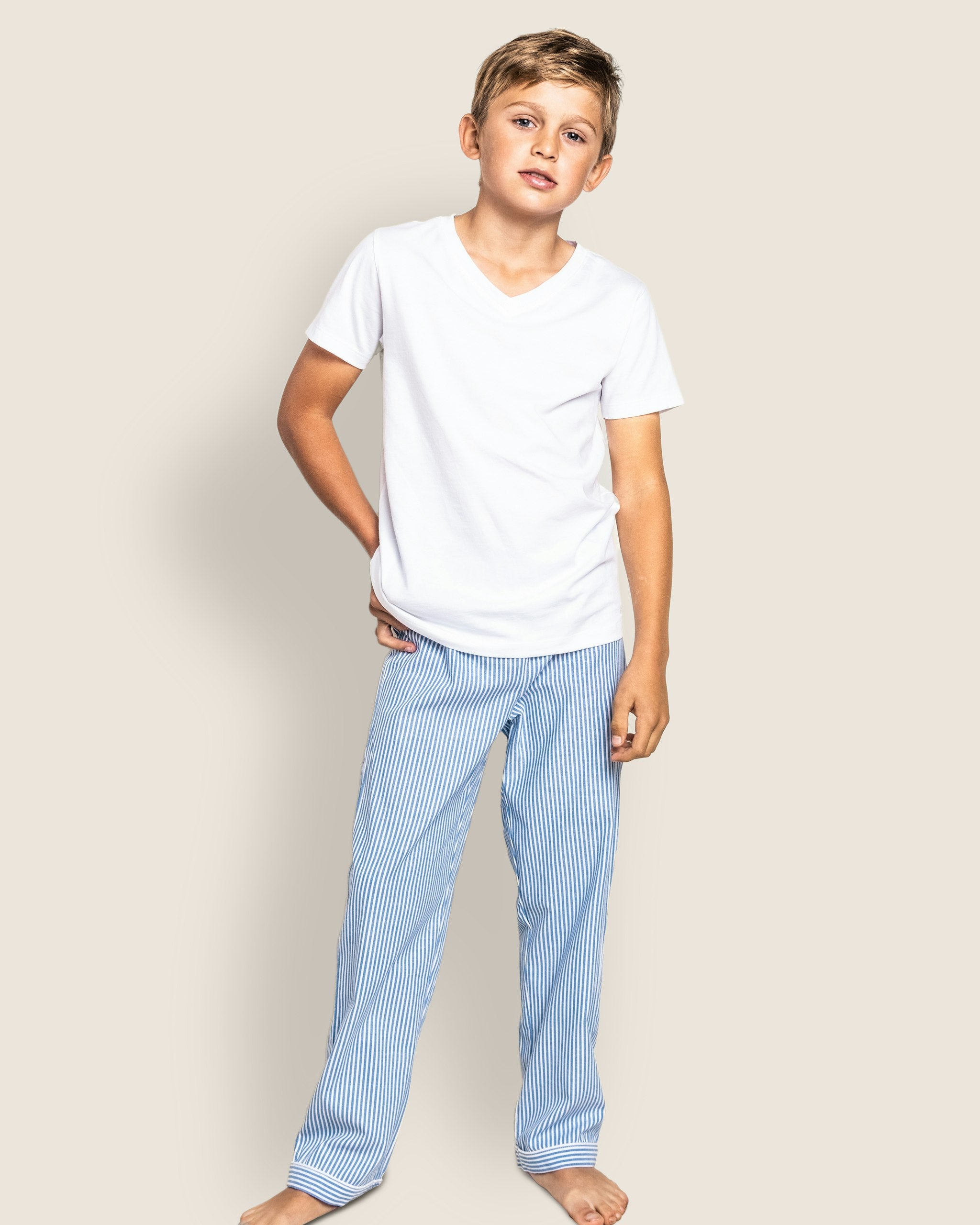 Kid's Twill Pajama Pants in French Blue Stripes in French Blue Stripes#Color_French Blue Stripes