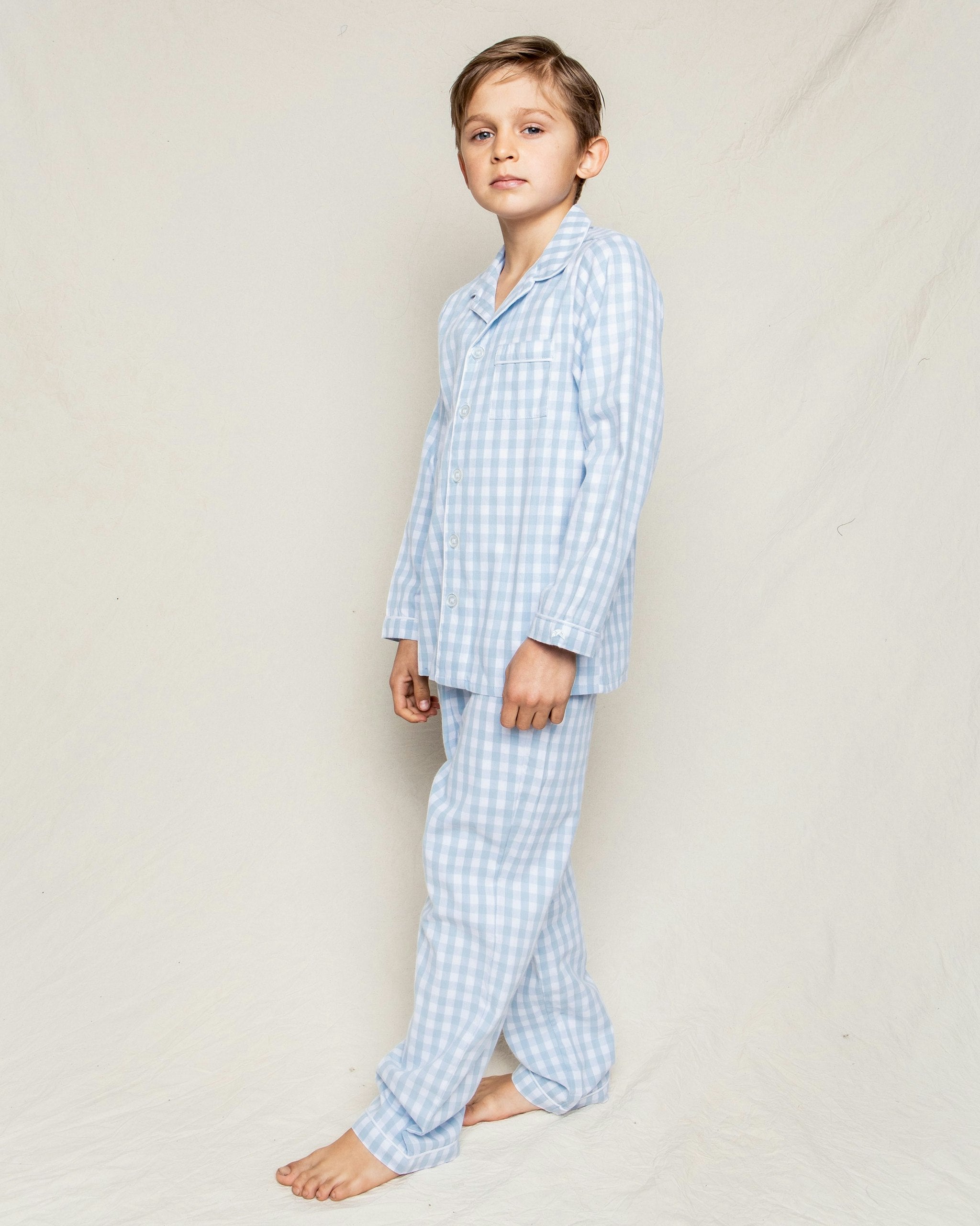 Kid's Twill Pajama Set in Light Blue Gingham in Light Blue Gingham#Color_Light Blue Gingham