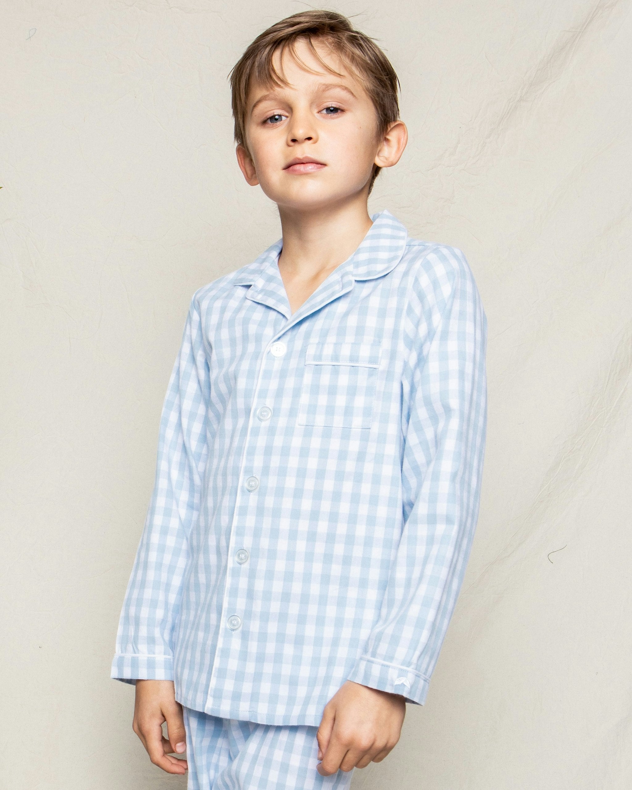 Kid's Twill Pajama Set in Light Blue Gingham in Light Blue Gingham#Color_Light Blue Gingham