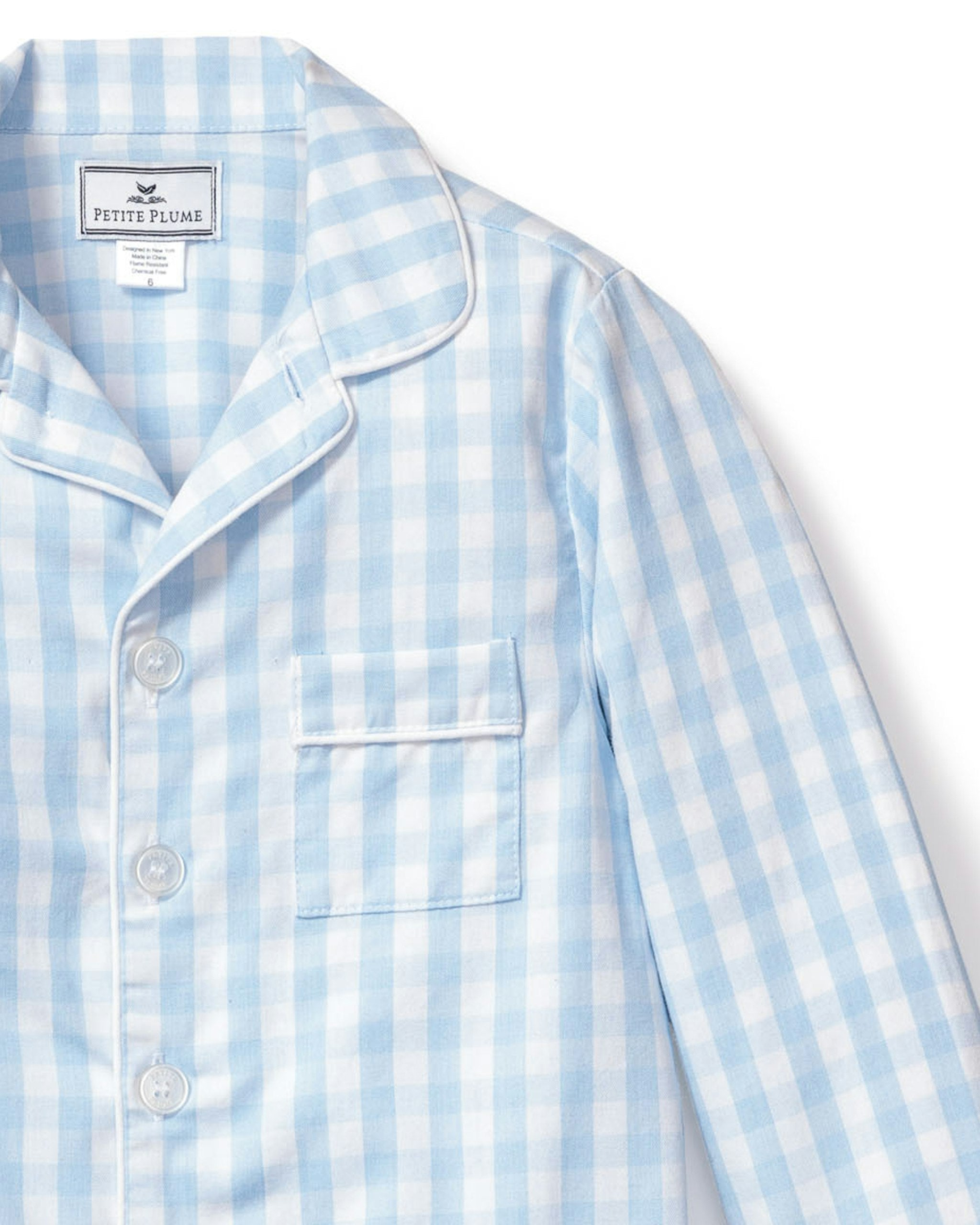Kid's Twill Pajama Set in Light Blue Gingham in Light Blue Gingham#Color_Light Blue Gingham