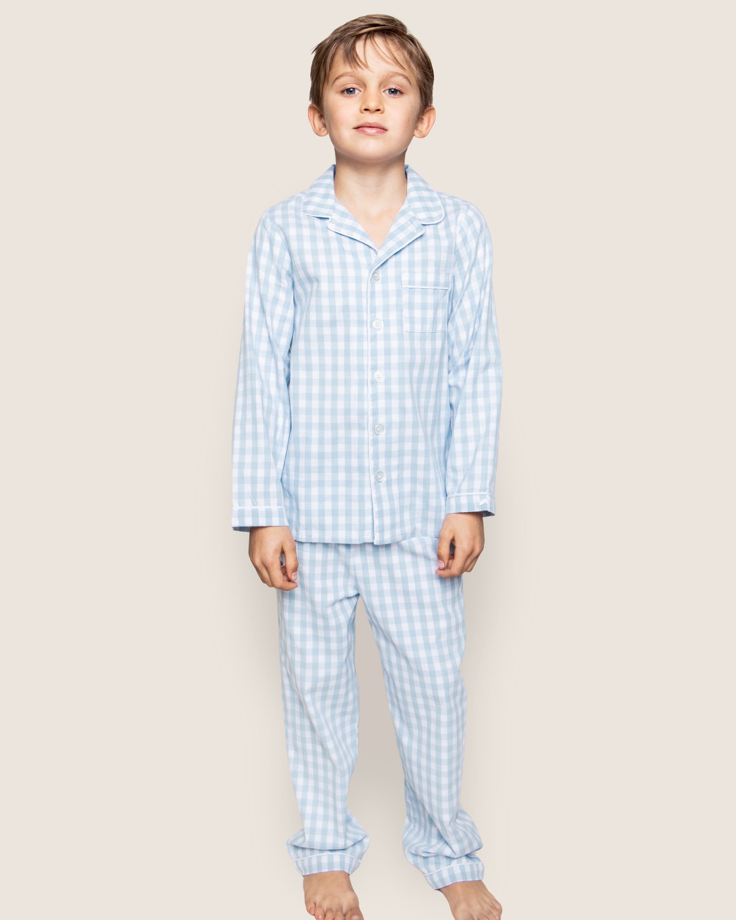 Kid's Twill Pajama Set in Royal Blue Gingham in Light Blue Gingham#Color_Light Blue Gingham