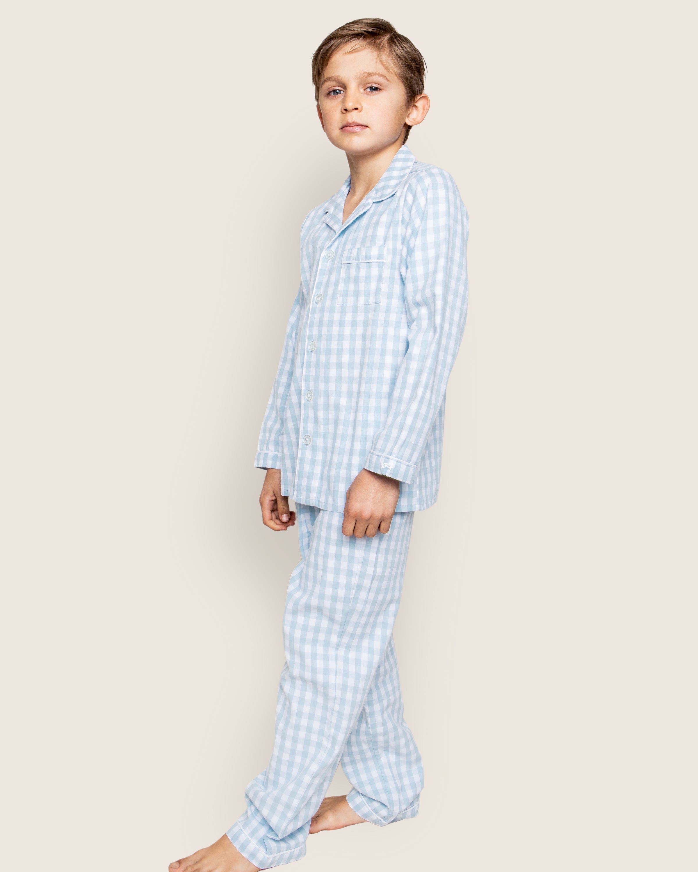 Kid's Twill Pajama Set in Royal Blue Gingham in Light Blue Gingham#Color_Light Blue Gingham