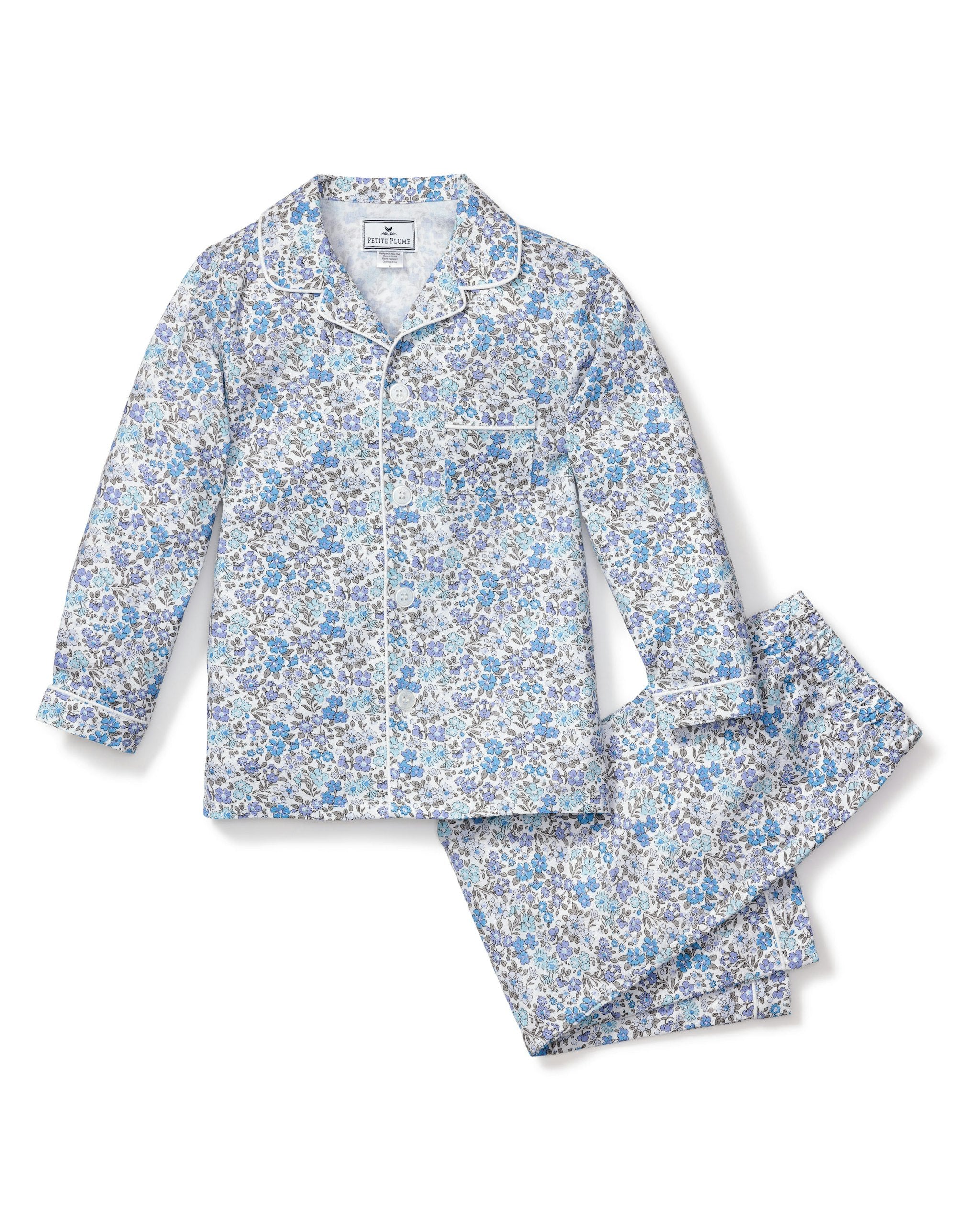 Kid's Twill Pajama Set in Fleur D'Azur in Fleur D'Azur#Color_Fleur D'Azur